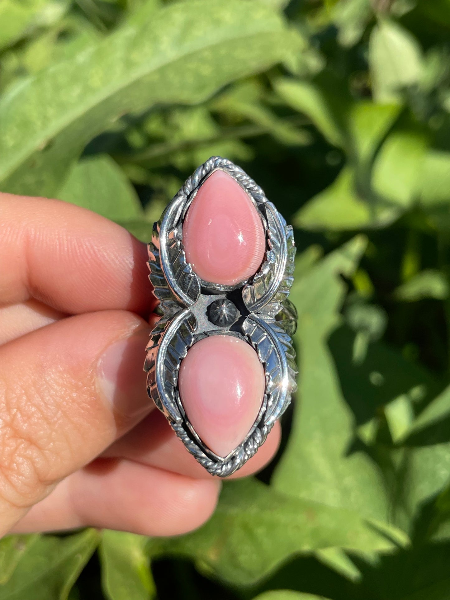 Pink Conch Leaf Design Ring | 925 Sterling Silver | Size 7 B356