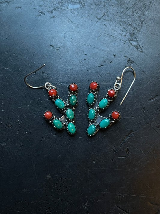 Turquoise & Coral Cactus Earrings | 925 Sterling Silver E388