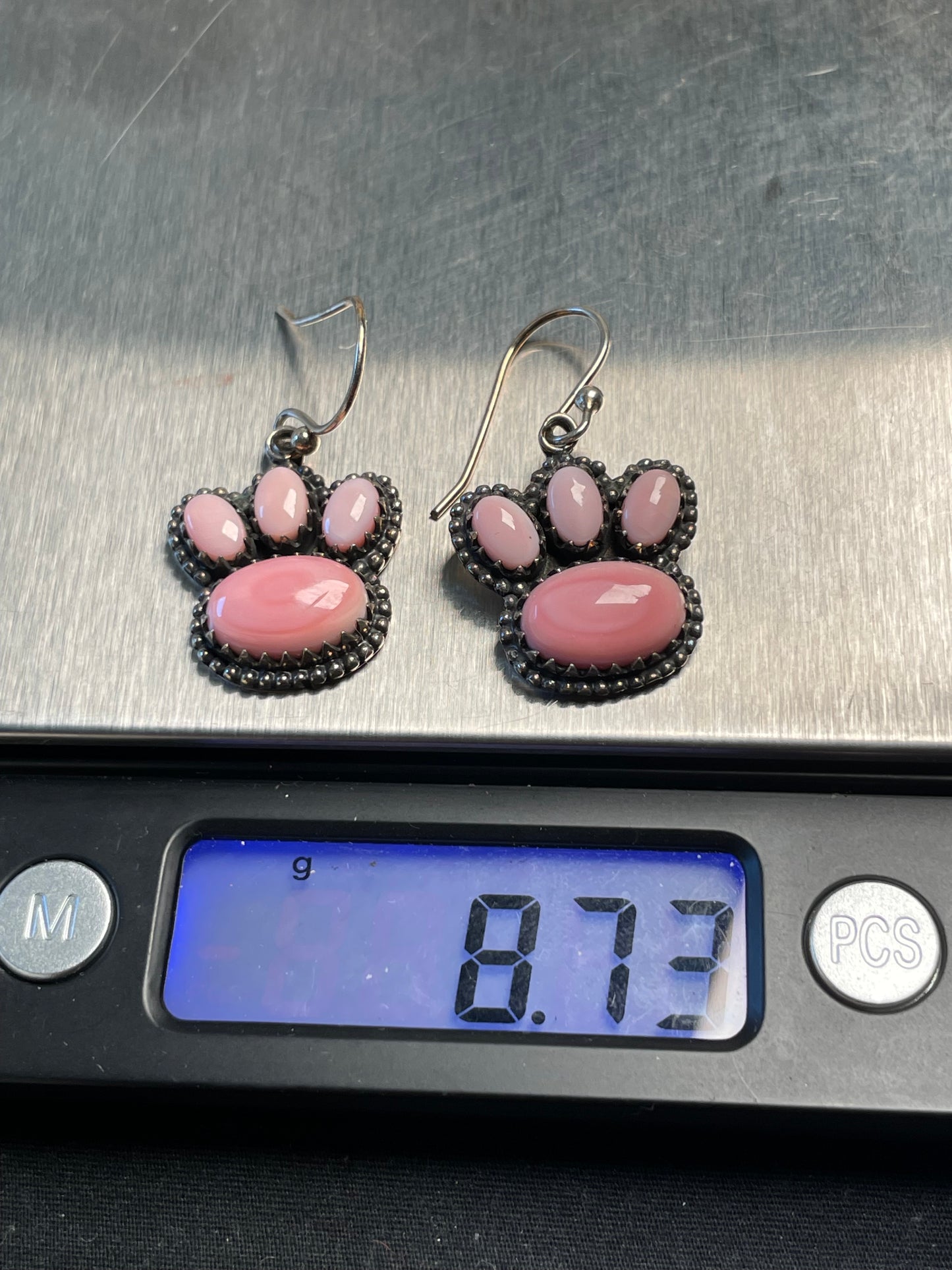 Pink Conch Paw Print Dangle Earrings | 925 Sterling Silver D192