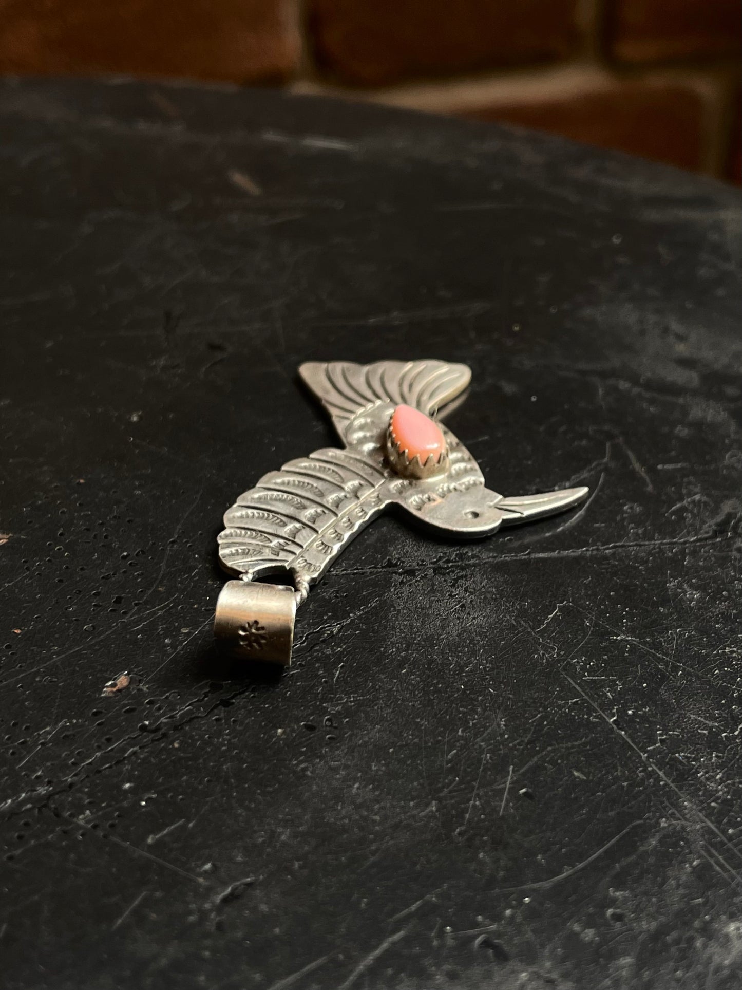 Pink Conch Hummingbird Pendant | 925 Sterling Silver C995