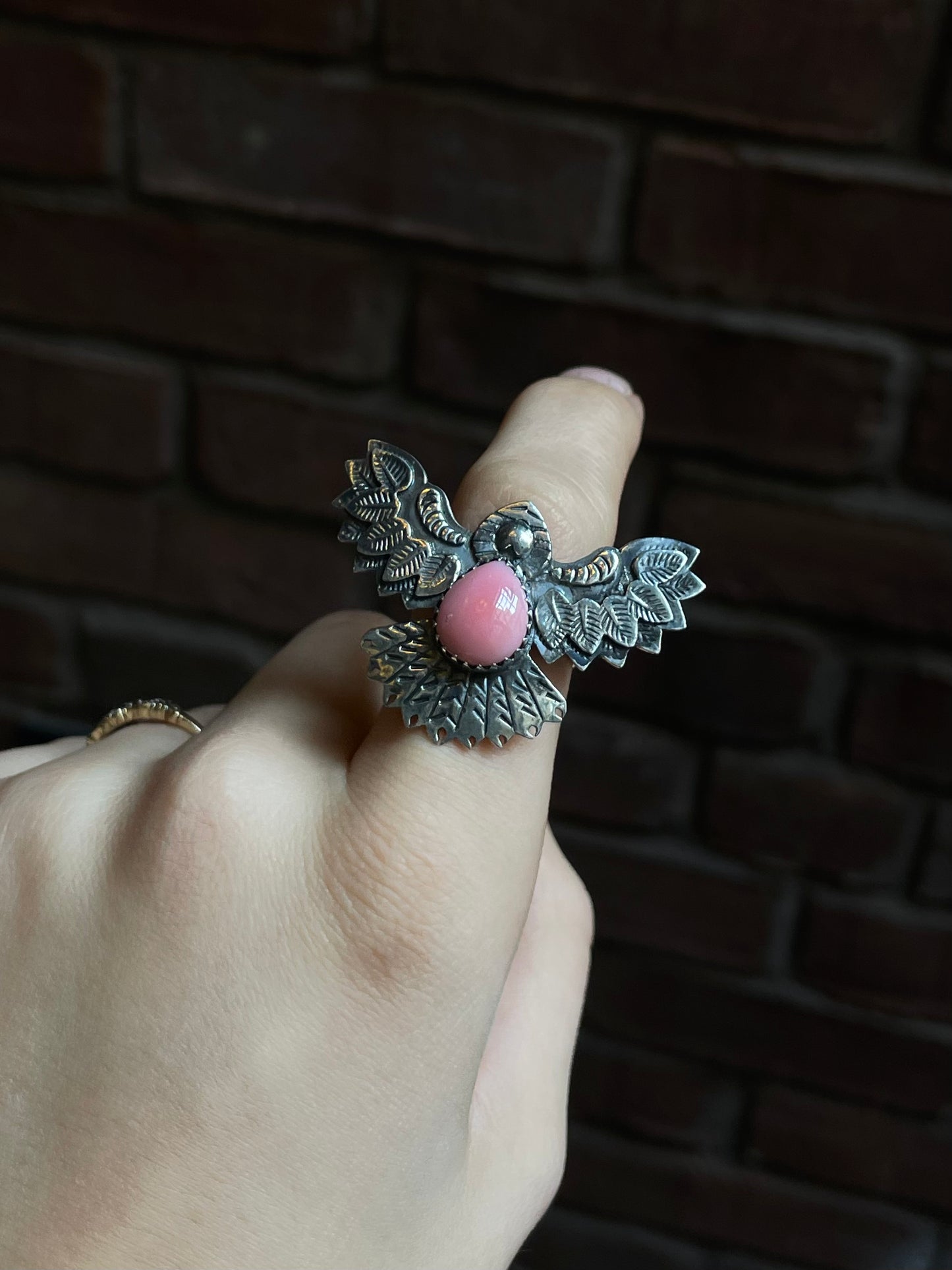 Pink Conch Thunderbird Ring Size 9 | 925 Sterling Silver C928