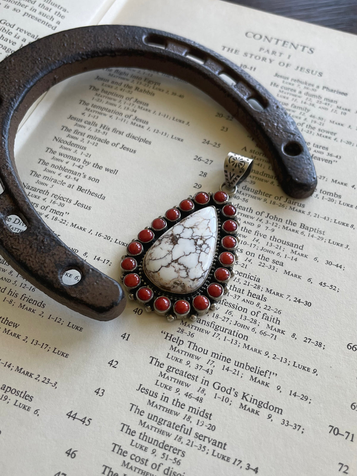 Wild Horse & Italian Coral Cluster Pendant | 925 Sterling Silver G723