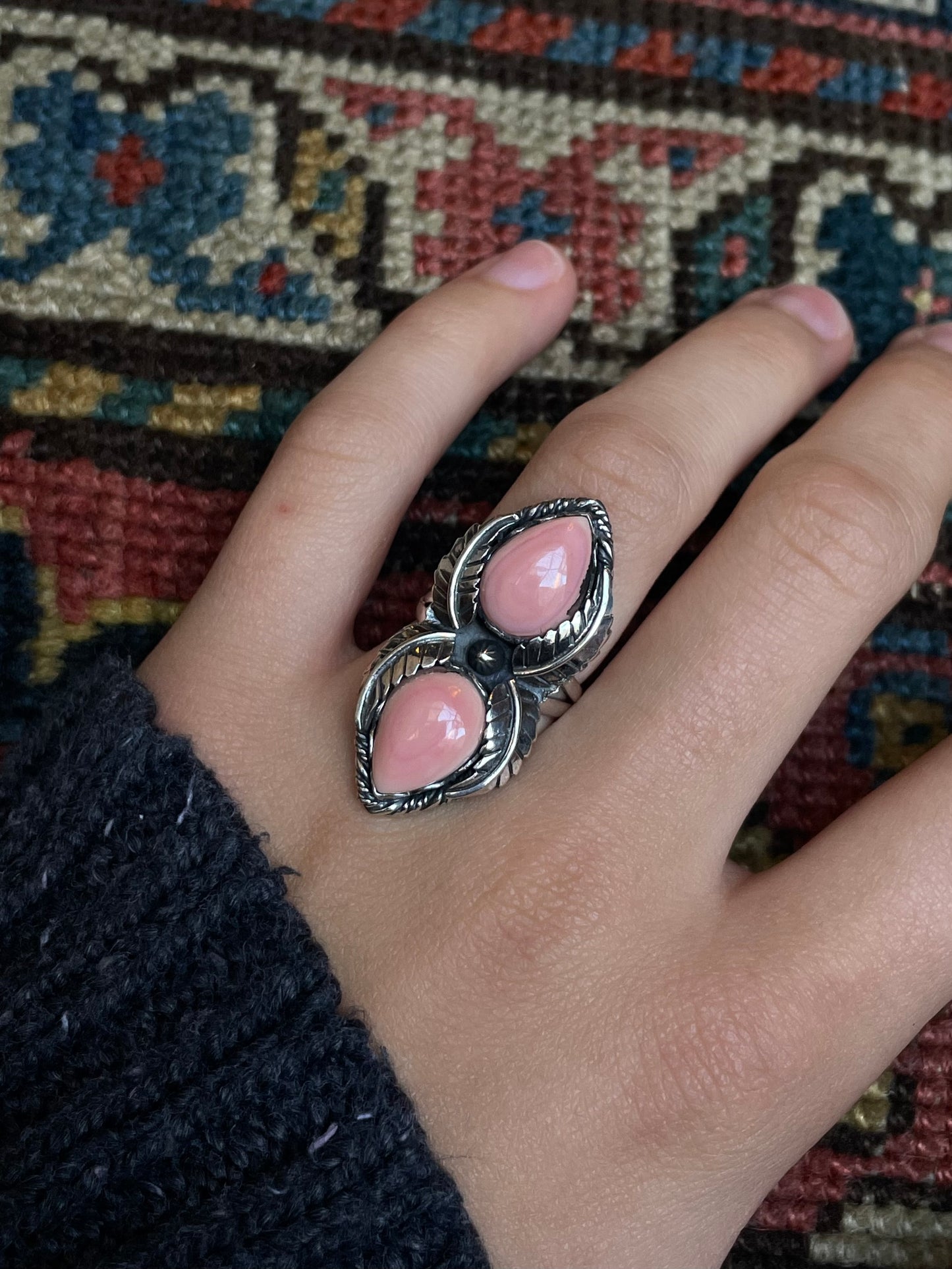 Pink Conch Feather Ring Size 7 | 925 Sterling Silver C571