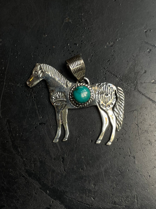Kingman Turquoise Horse Pendant | 925 Sterling Silver E247