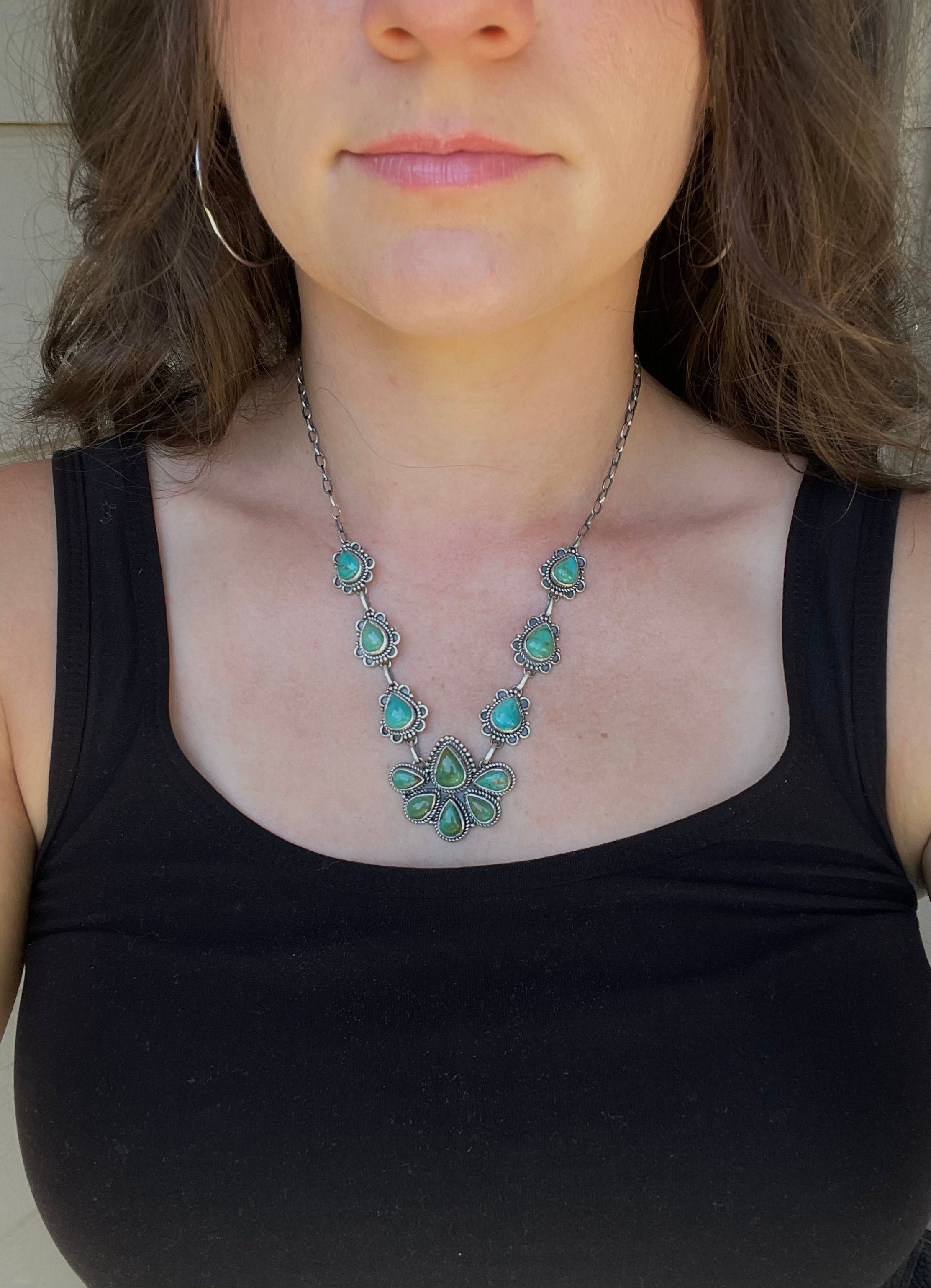 Kingman Turquoise Cluster Necklace | 925 Sterling Silver D229