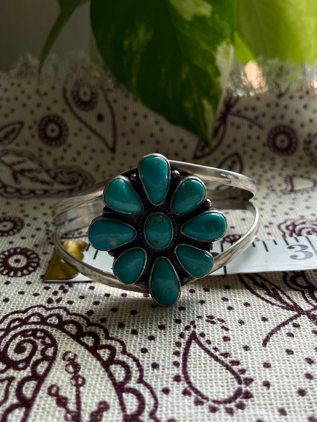Turquoise Cluster Cuff Bracelet | 925 Sterling Silver D283