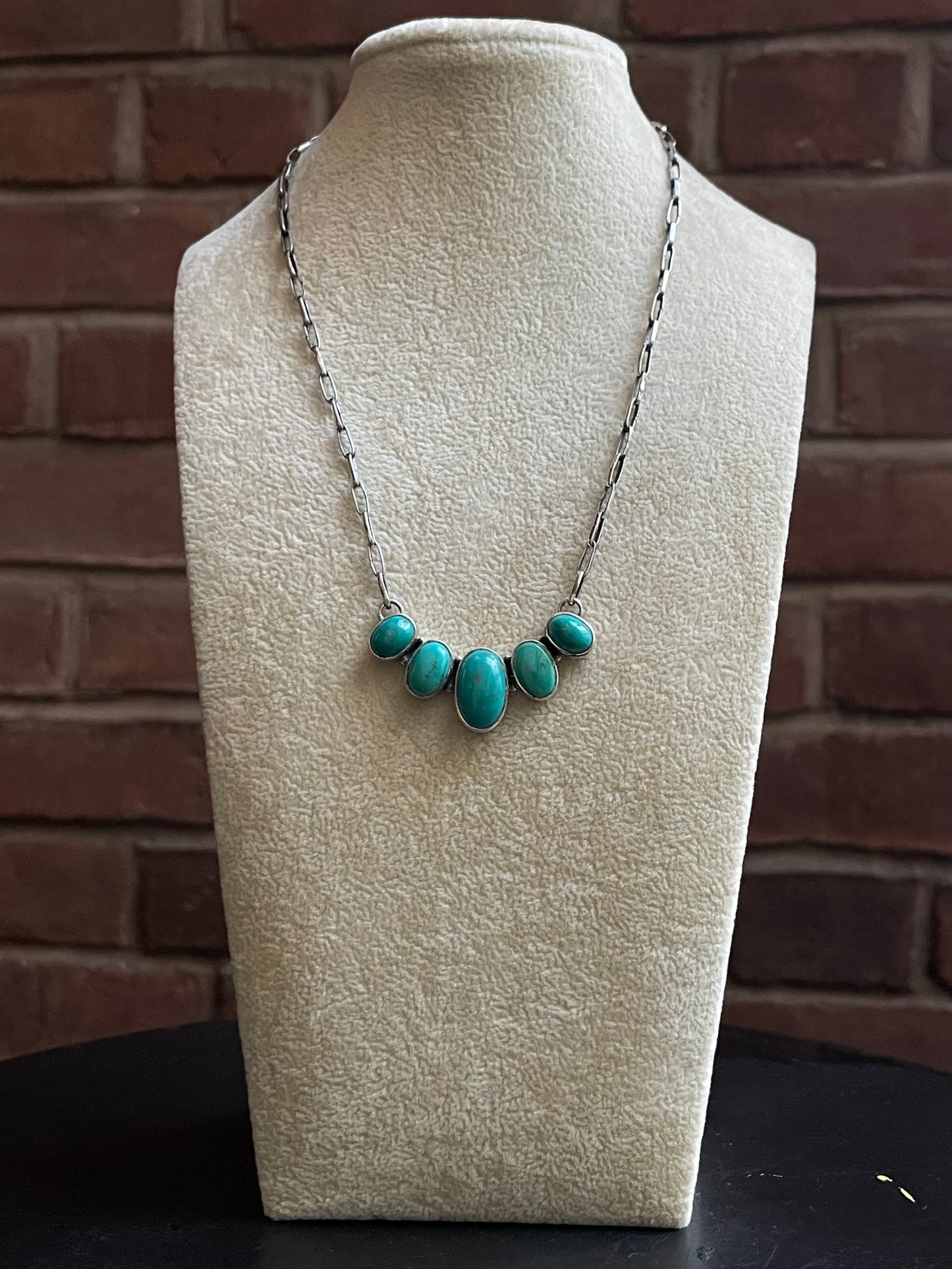 Kingman Turquoise Five Stone Necklace | Sterling Silver E830