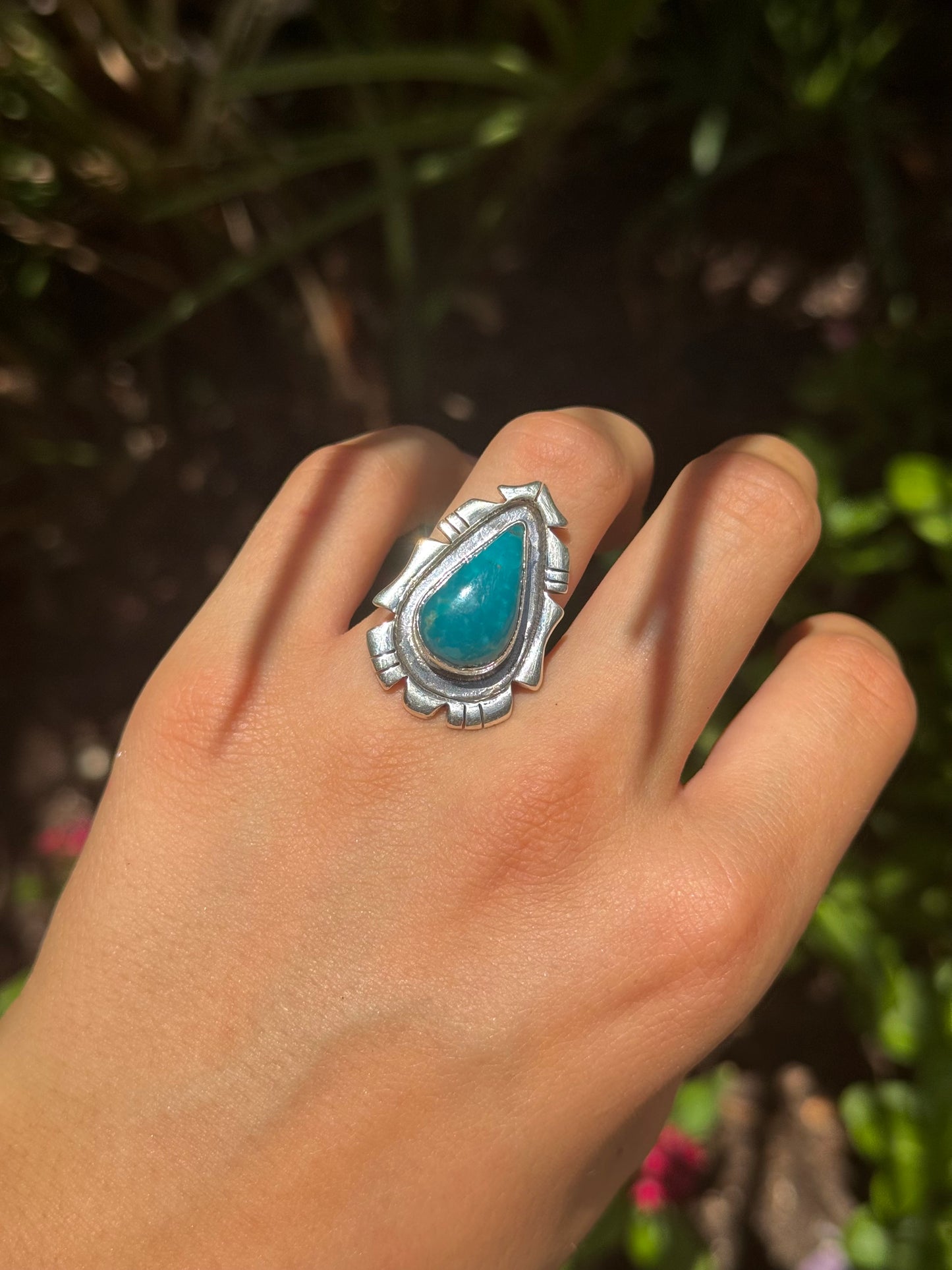Turquoise Teardrop Ring | Sterling Silver | Size 8 | A615
