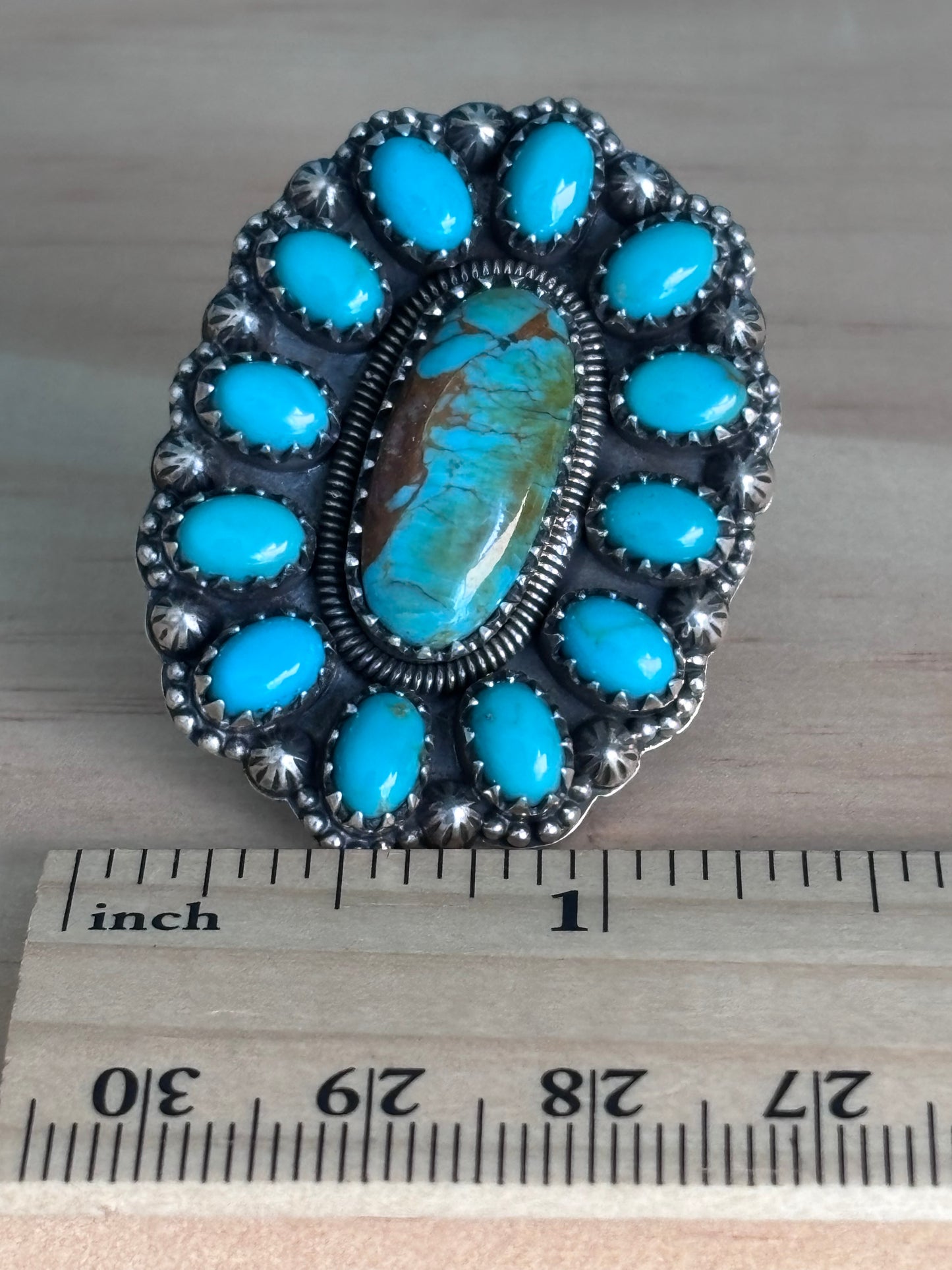 Kingman Turquoise Cluster Ring Size 6 | 925 Sterling Silver