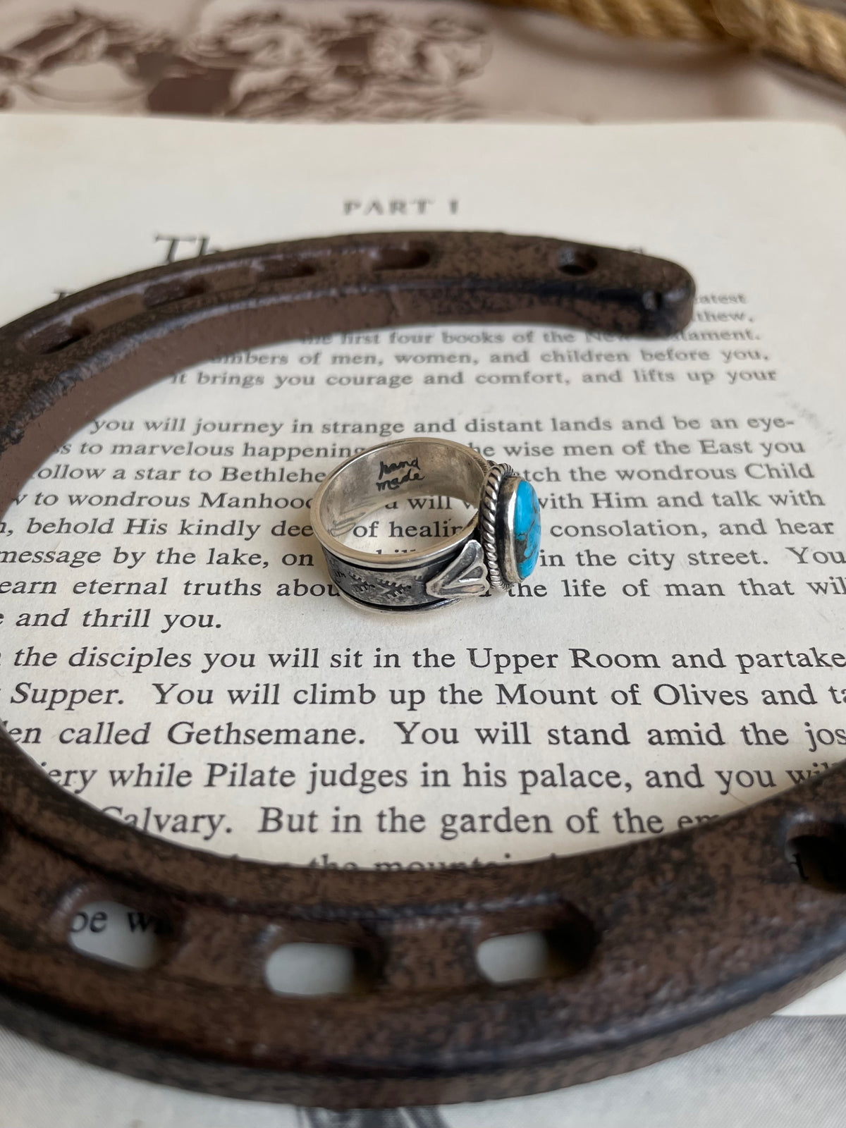 Turquoise Oval Stamped Ring | 925 Sterling Silver Size 7 G817