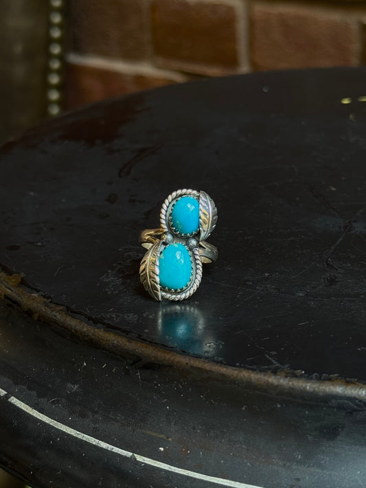 Kingman Turquoise Feather Ring | Sterling Silver | Size 9.5 | A895