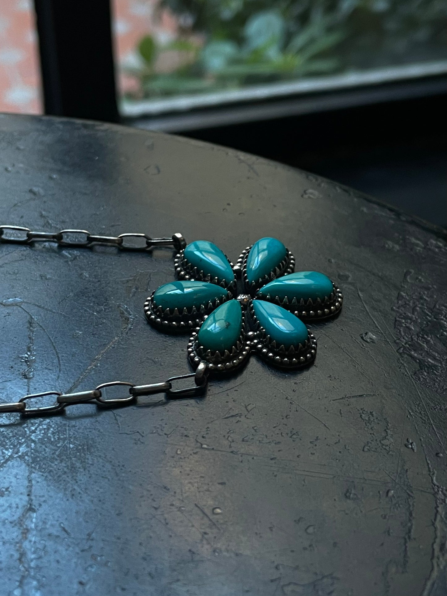 Kingman Turquoise Flower Necklace | 925 Sterling Silver G392