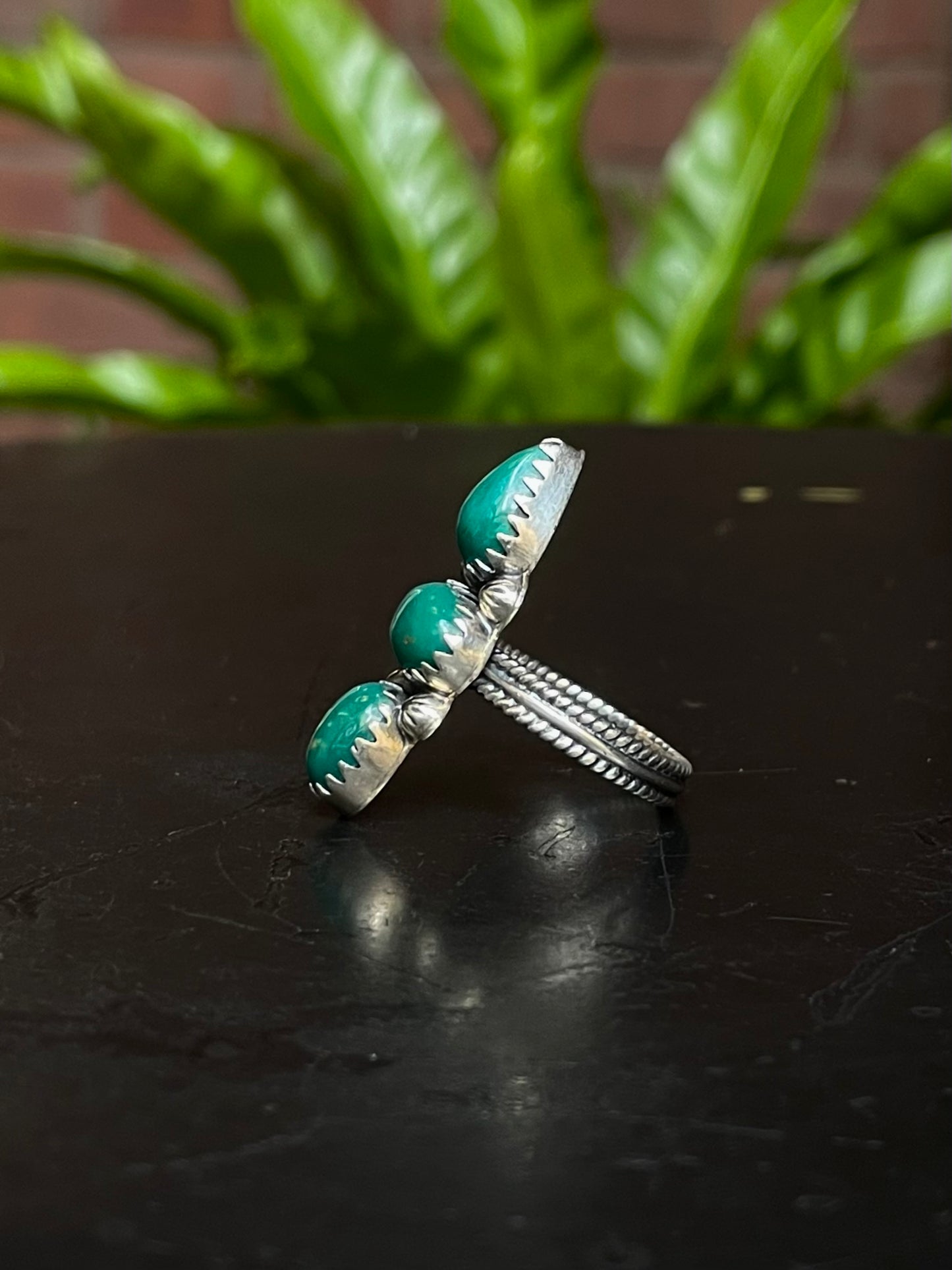 Kingman Turquoise Triple Stone Ring | Sterling Silver | Size 7 G309