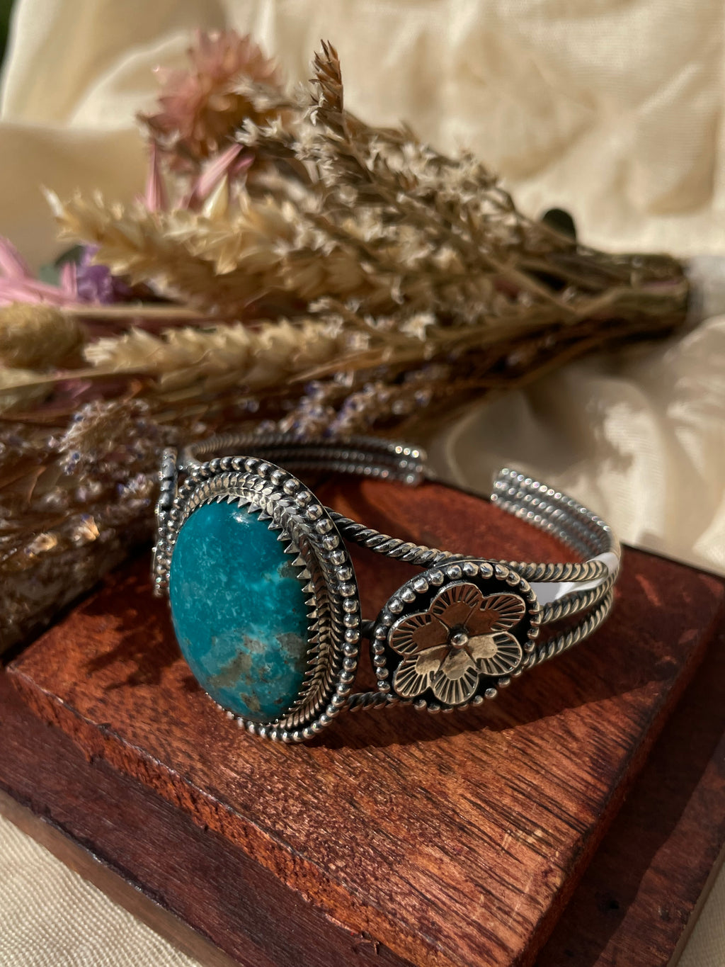 Turquoise Floral Cuff Bracelet | 925 Sterling Silver D273