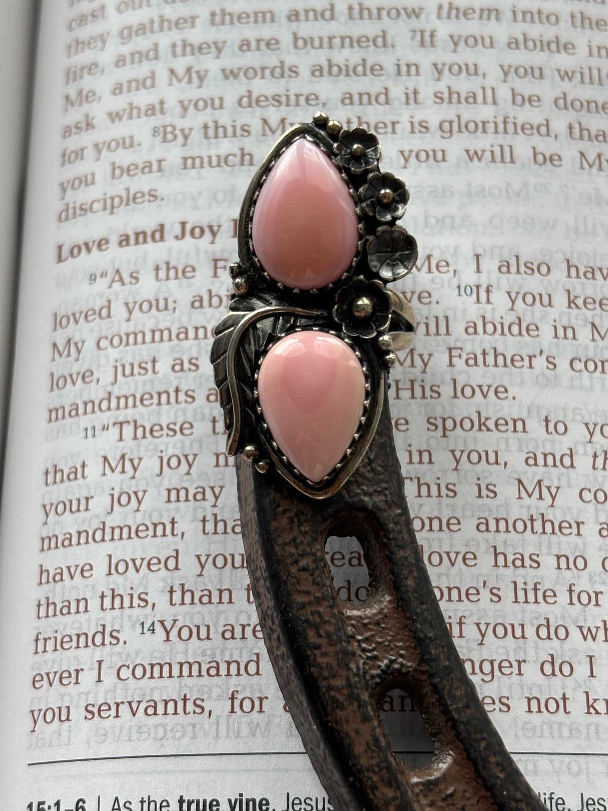 Pink Conch Floral Statement Ring Size 6 | 925 Sterling Silver D263