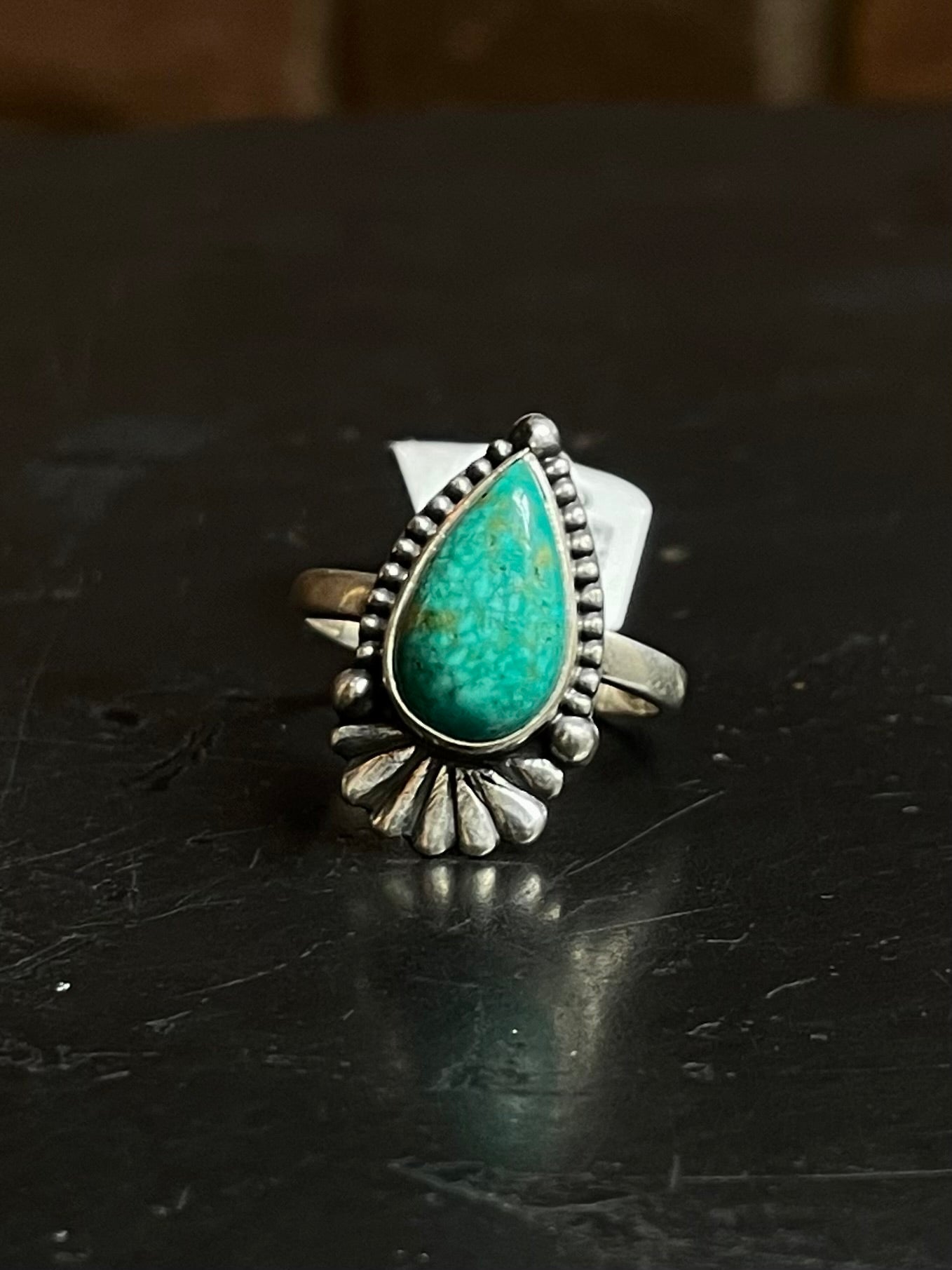 Kingman Turquoise Pear Ring | Sterling Silver | Size 8 | A320