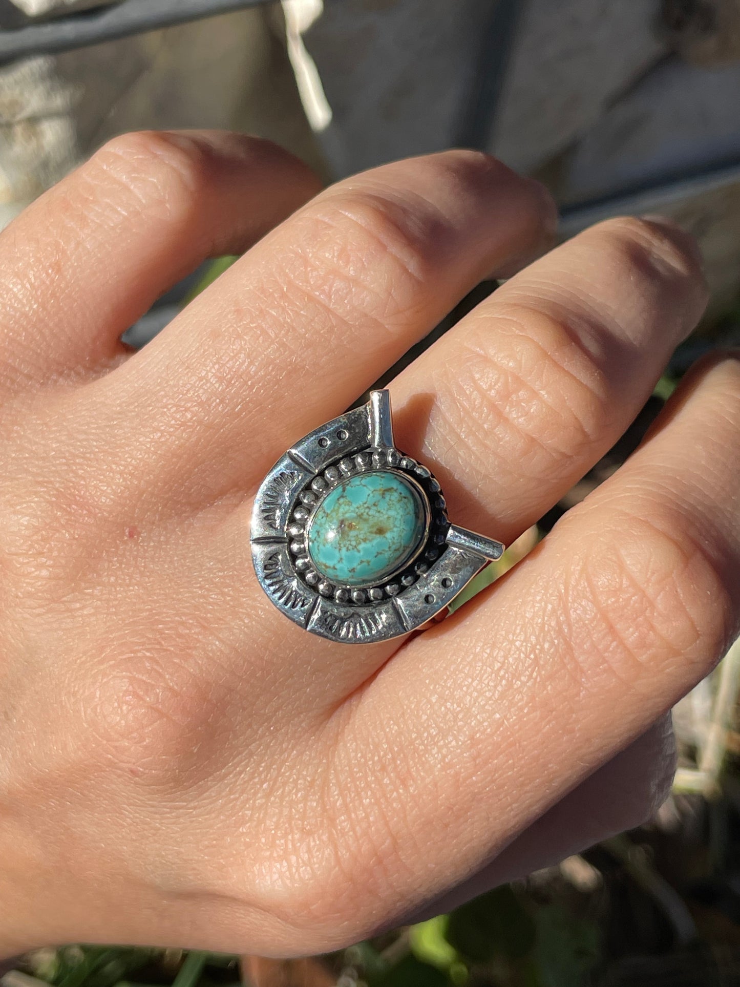 Turquoise Horse Shoe Ring Size 9 | 925 Sterling Silver B925