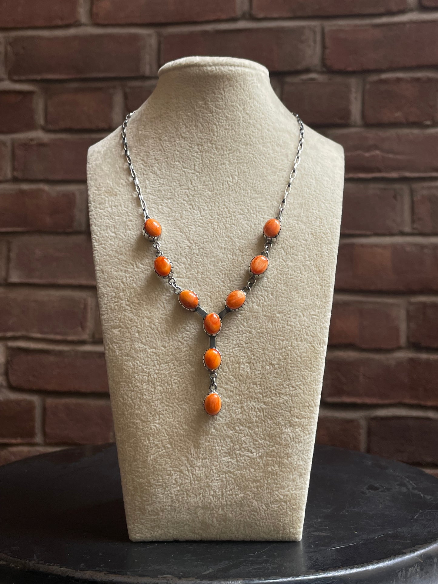 Orange Spiny Oyster Station Necklace | 925 Sterling Silver E597