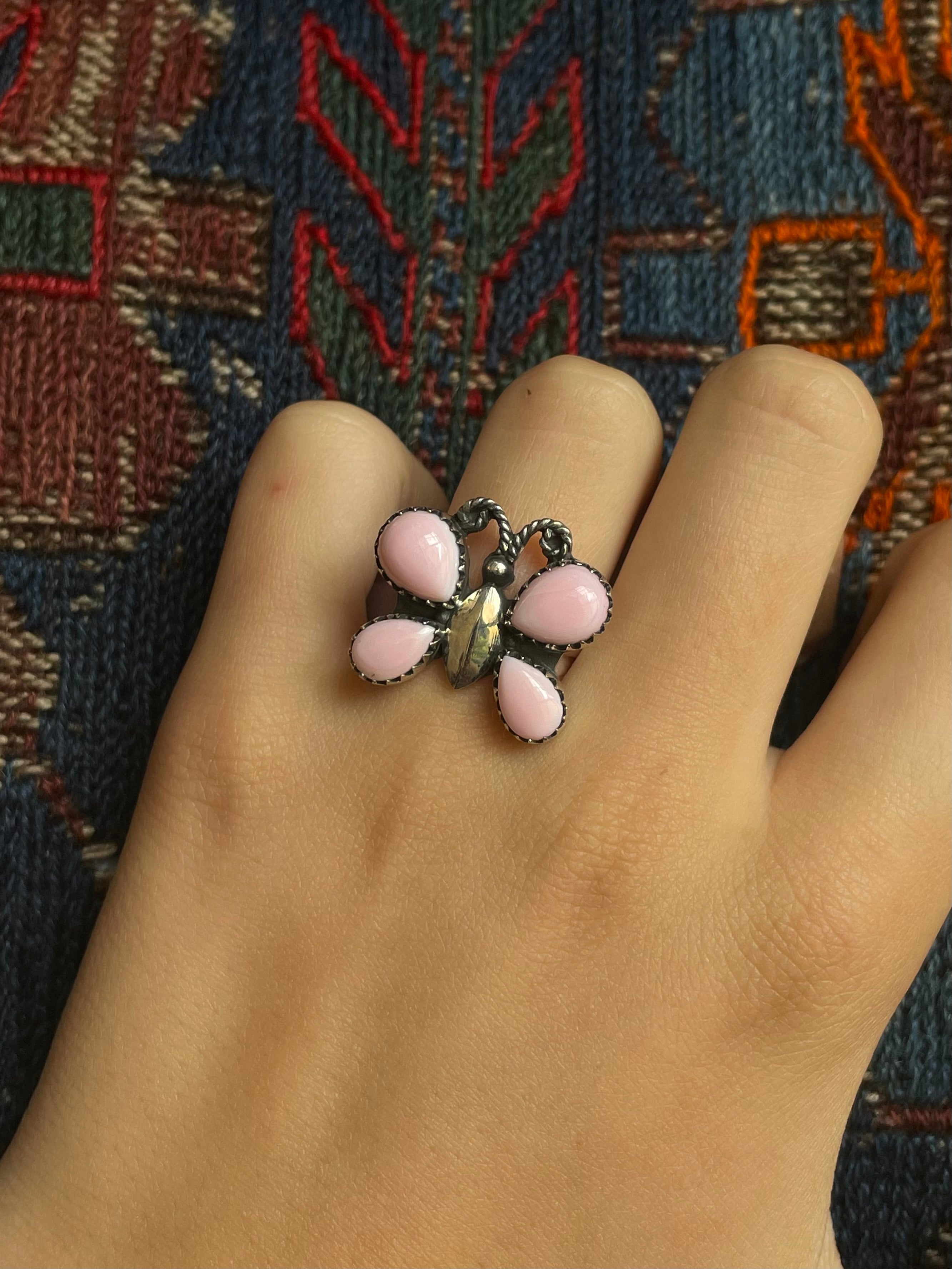 Pink Conch Butterfly Ring Size 8 | 925 Sterling Silver E988