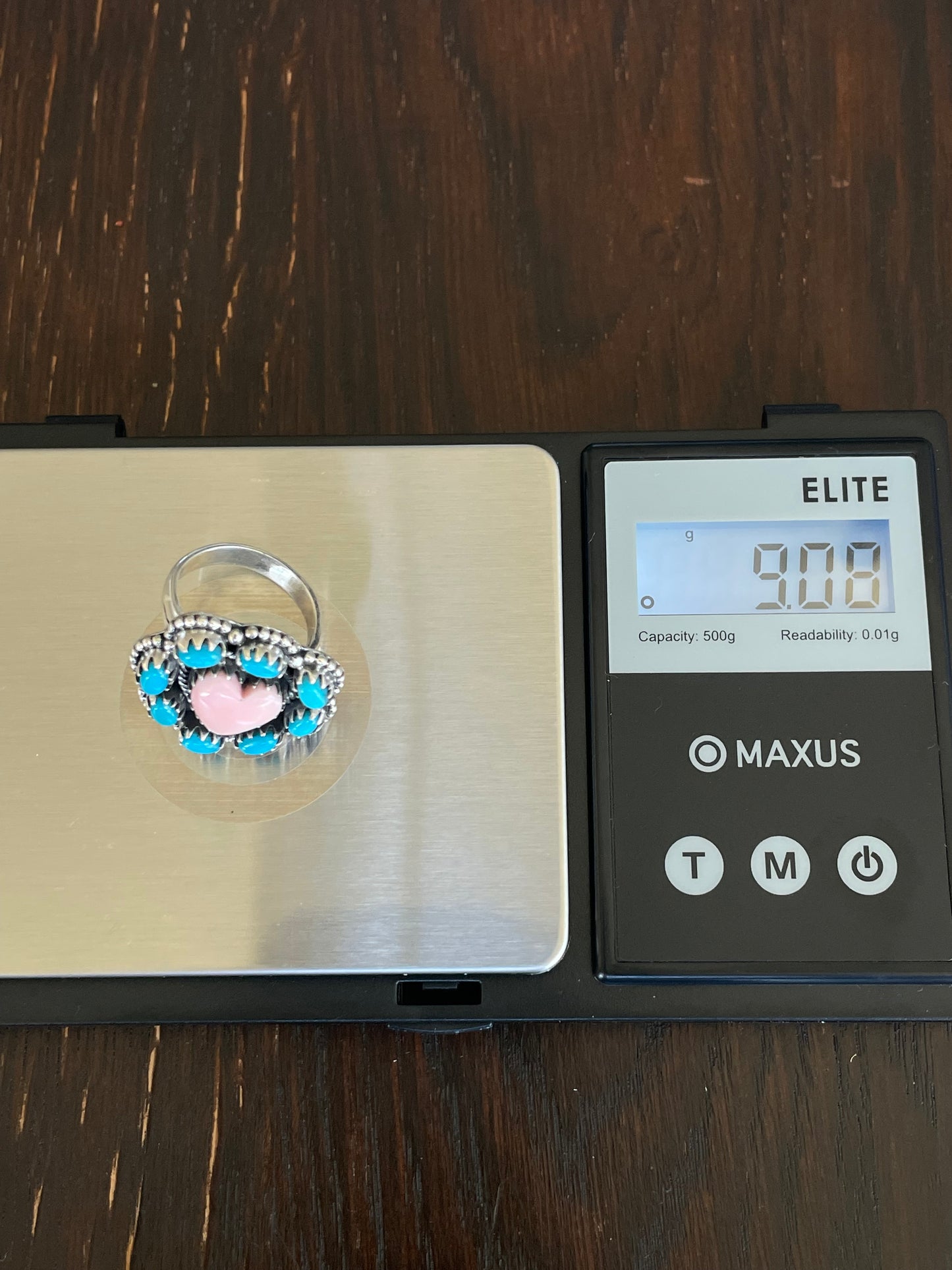 Pink Conch Turquoise Heart Ring Size 6 | Sterling Silver E895