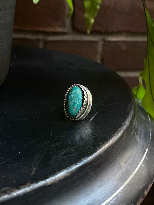 Turquoise Feather Ring | Sterling Silver 925 Size 8 C722