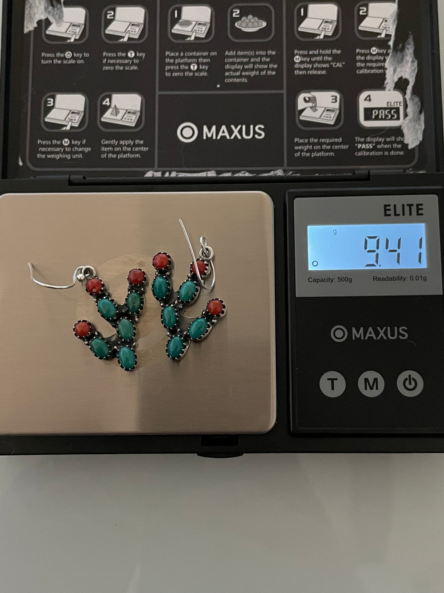 Turquoise & Coral Cactus Earrings | 925 Sterling Silver E377
