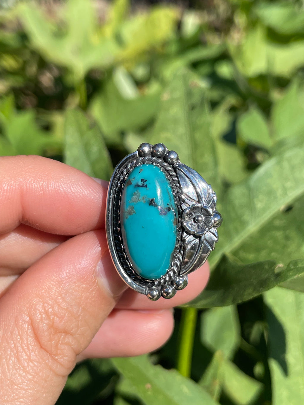 Turquoise Leaf Ring | 925 Sterling Silver Size 7 B344