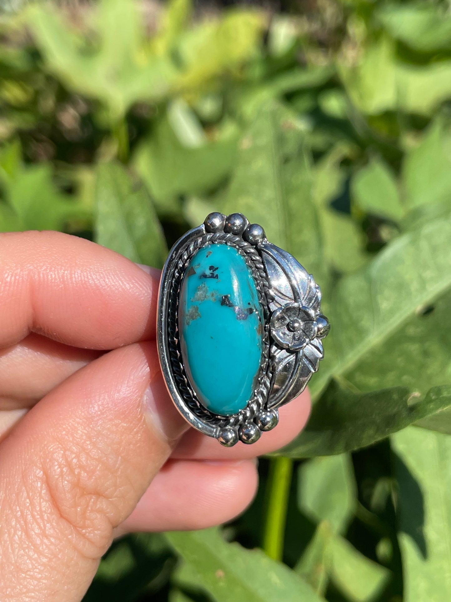 Turquoise Leaf Ring | 925 Sterling Silver Size 7 B344