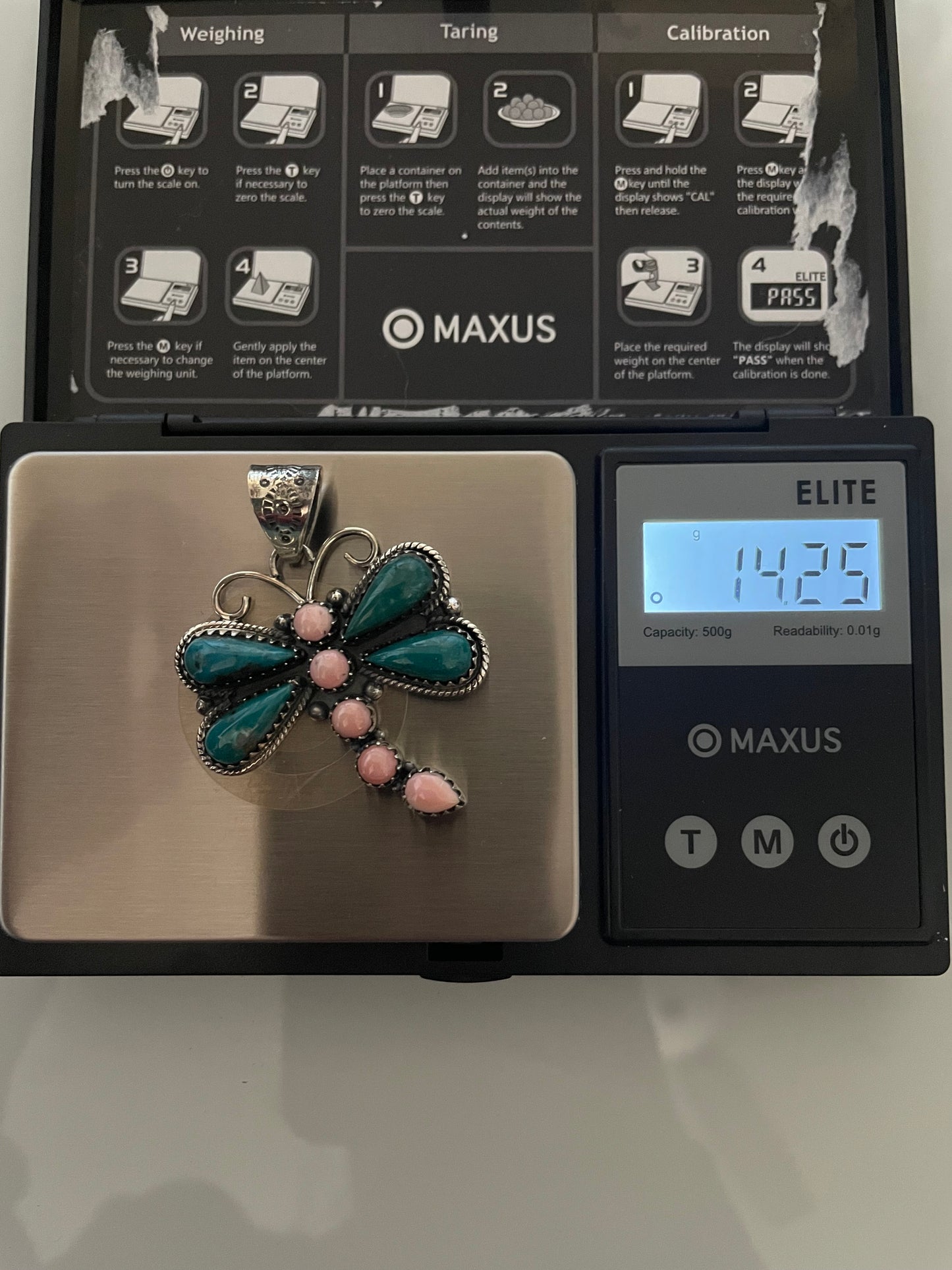 Turquoise & Pink Conch Dragonfly Pendant | 925 Sterling Silver E219