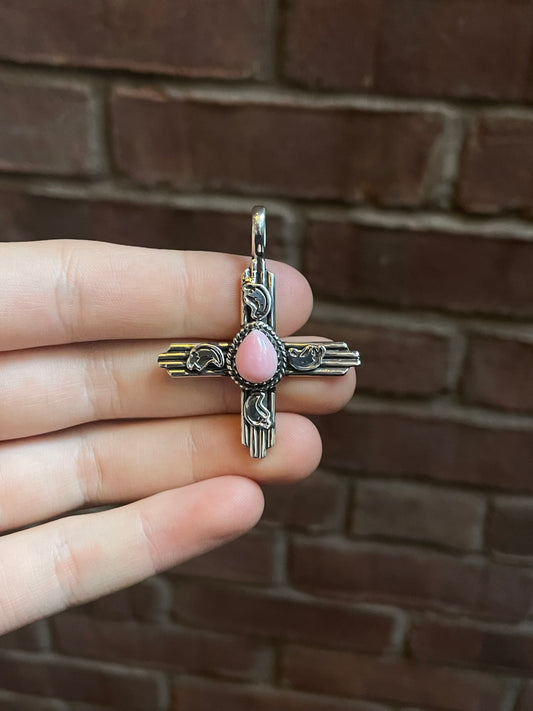 Pink Conch Cross Pendant | Sterling Silver 925 C692