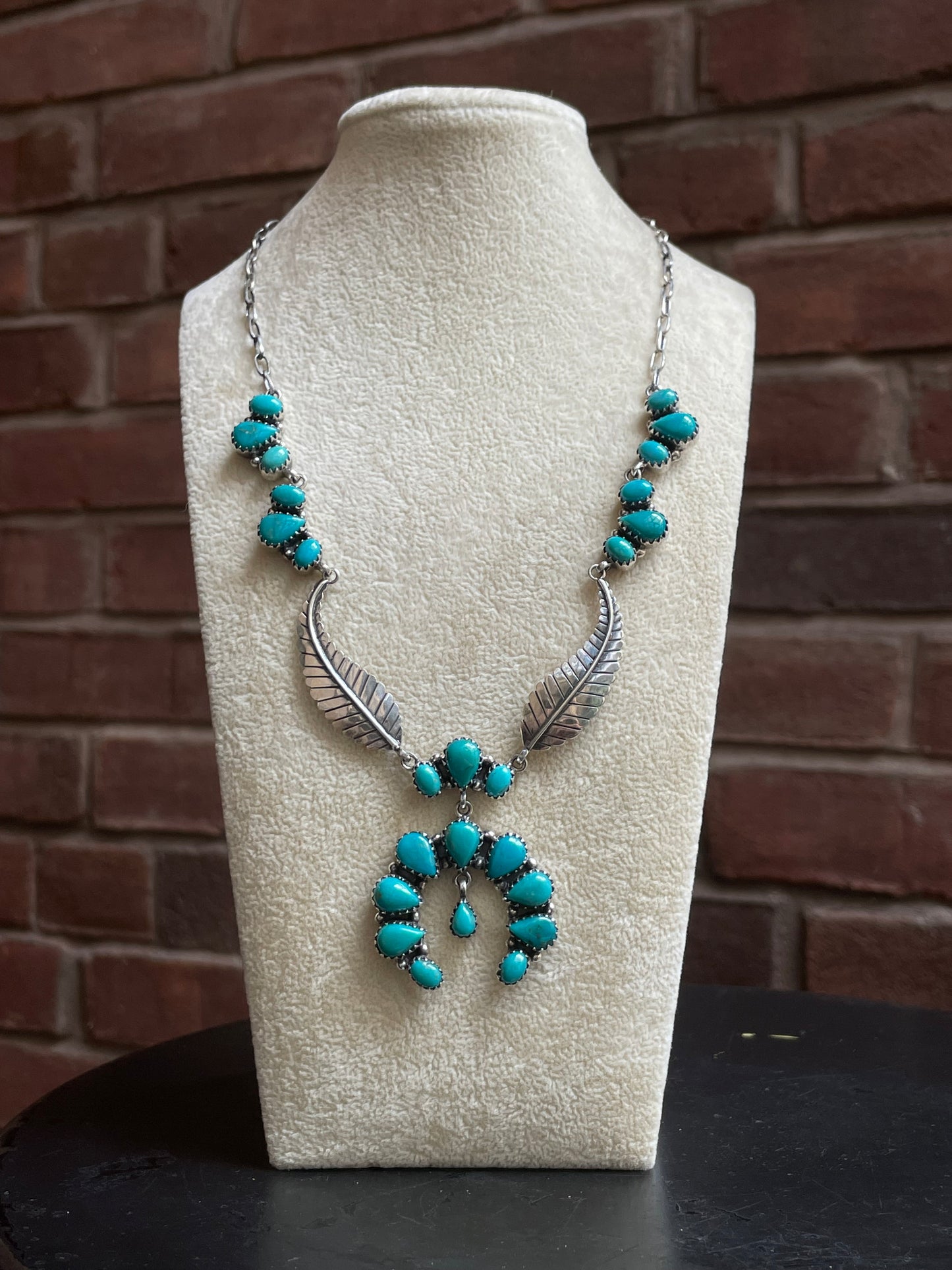 Kingman Turquoise Feather Naja Necklace | 925 Sterling Silver E626