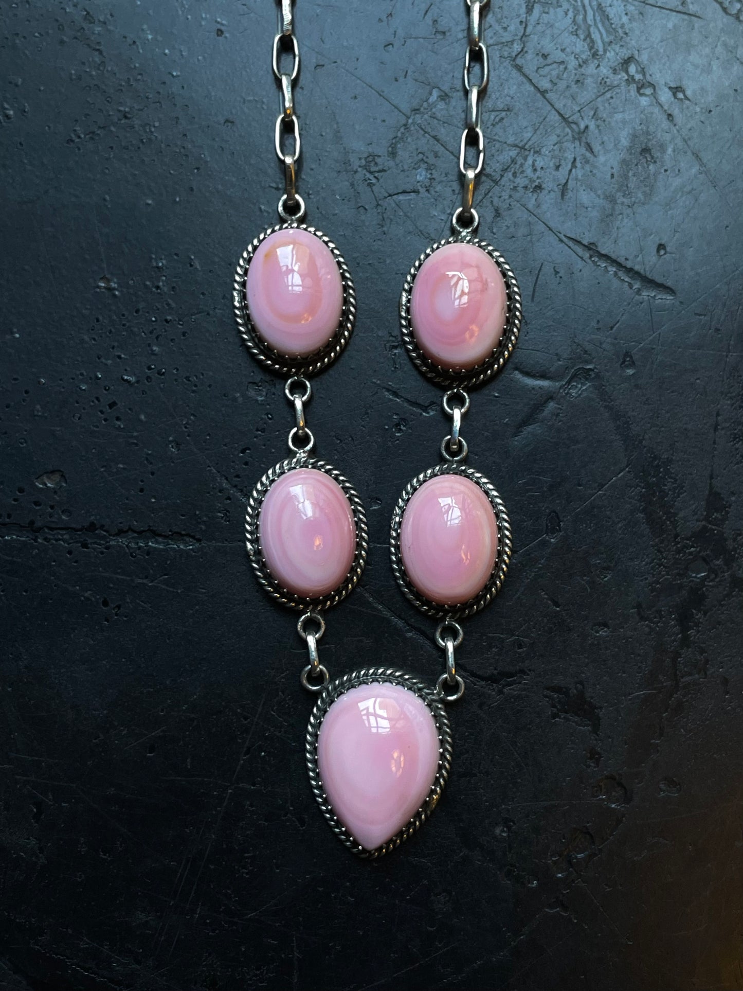 Pink Conch Lariat Necklace | 925 Sterling Silver E344
