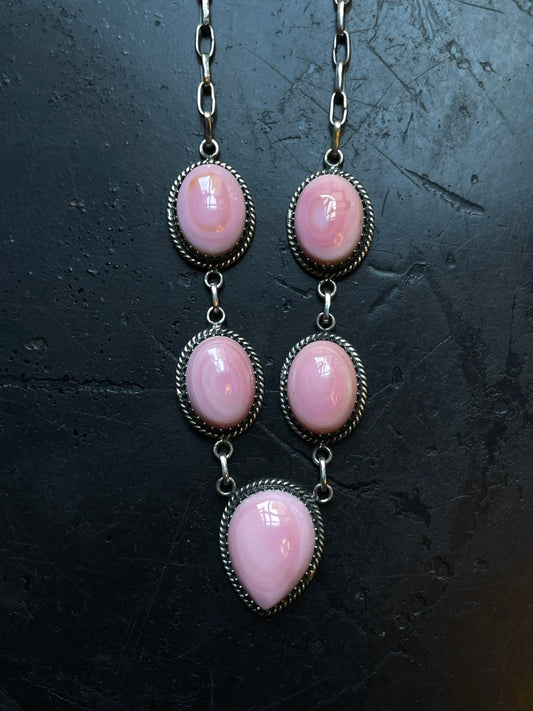 Pink Conch Lariat Necklace | 925 Sterling Silver E344