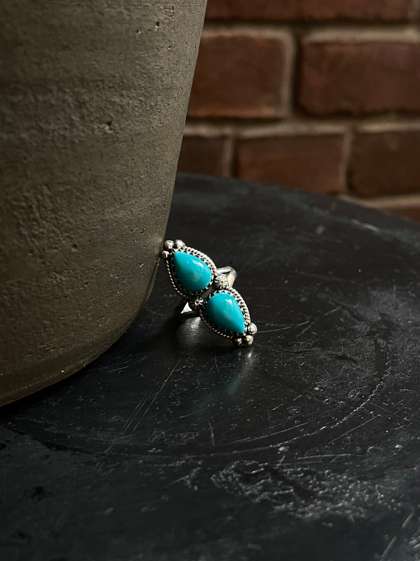 Turquoise Double Stone Ring Size 6 | 925 Sterling Silver C957
