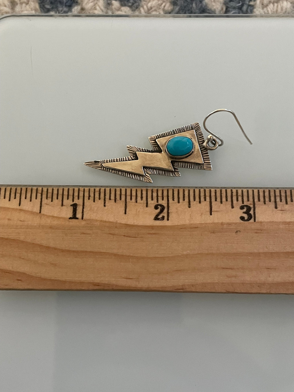 Kingman Turquoise Lightning Bolt Dangle Earrings | 925 Sterling Silver C968