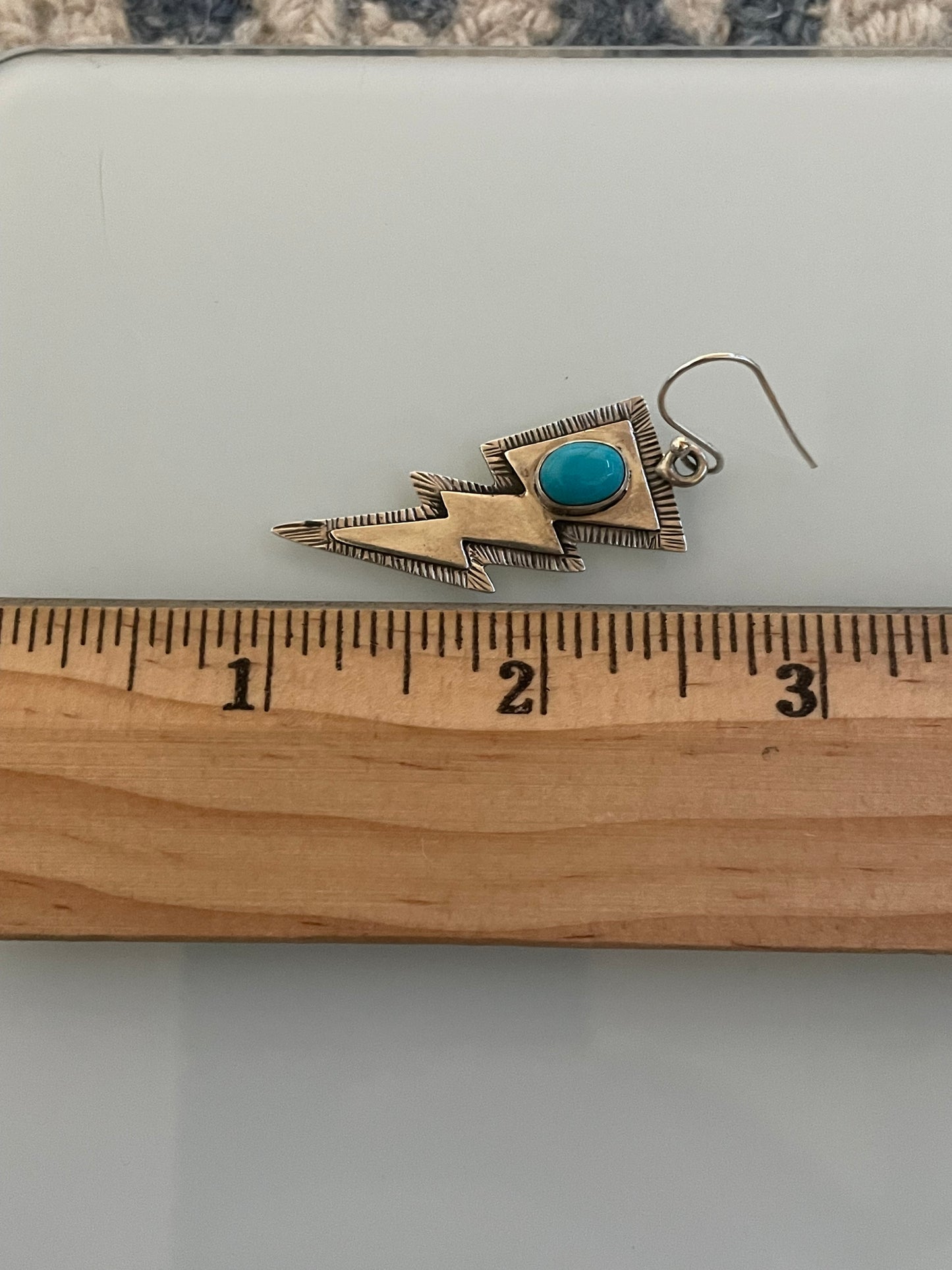 Kingman Turquoise Lightning Bolt Dangle Earrings | 925 Sterling Silver C968