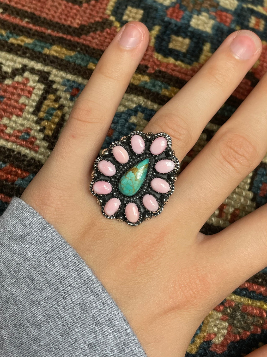 Turquoise Pink Conch Cluster Ring | Size 7 C589
