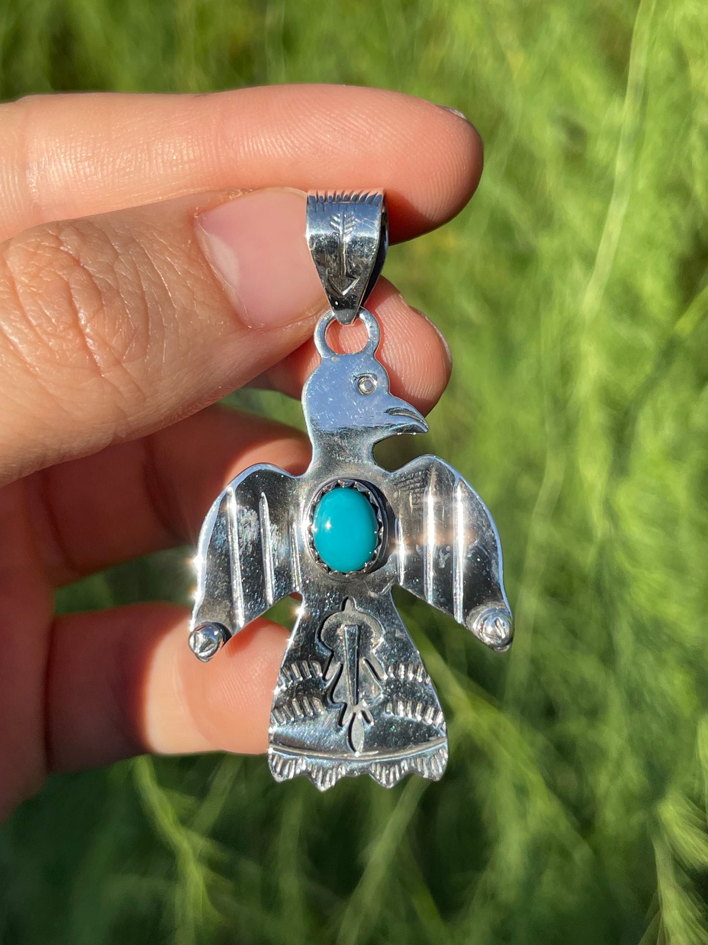 Turquoise Thunderbird Pendant | Sterling Silver 925 B451