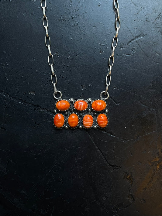 Spiny Oyster Cluster Bar Necklace | Rectangular Station | 925 Silver E589