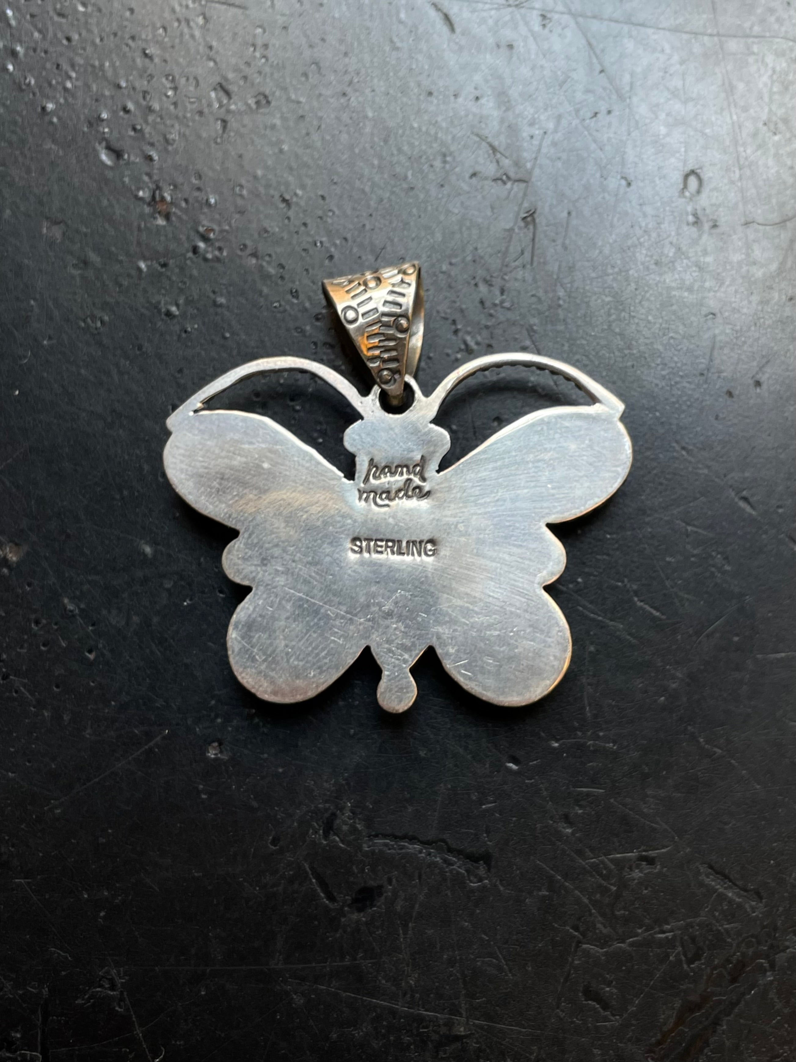 Pink Conch & Turquoise Butterfly Pendant | 925 Sterling Silver E955