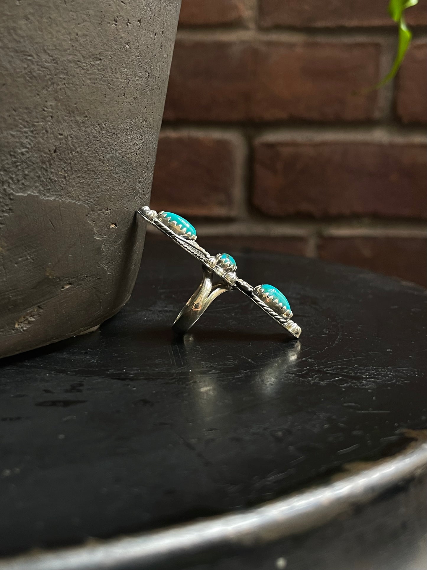 Kingman Turquoise Feather Ring Size 6.25 | 925 Sterling Silver Southwest E212