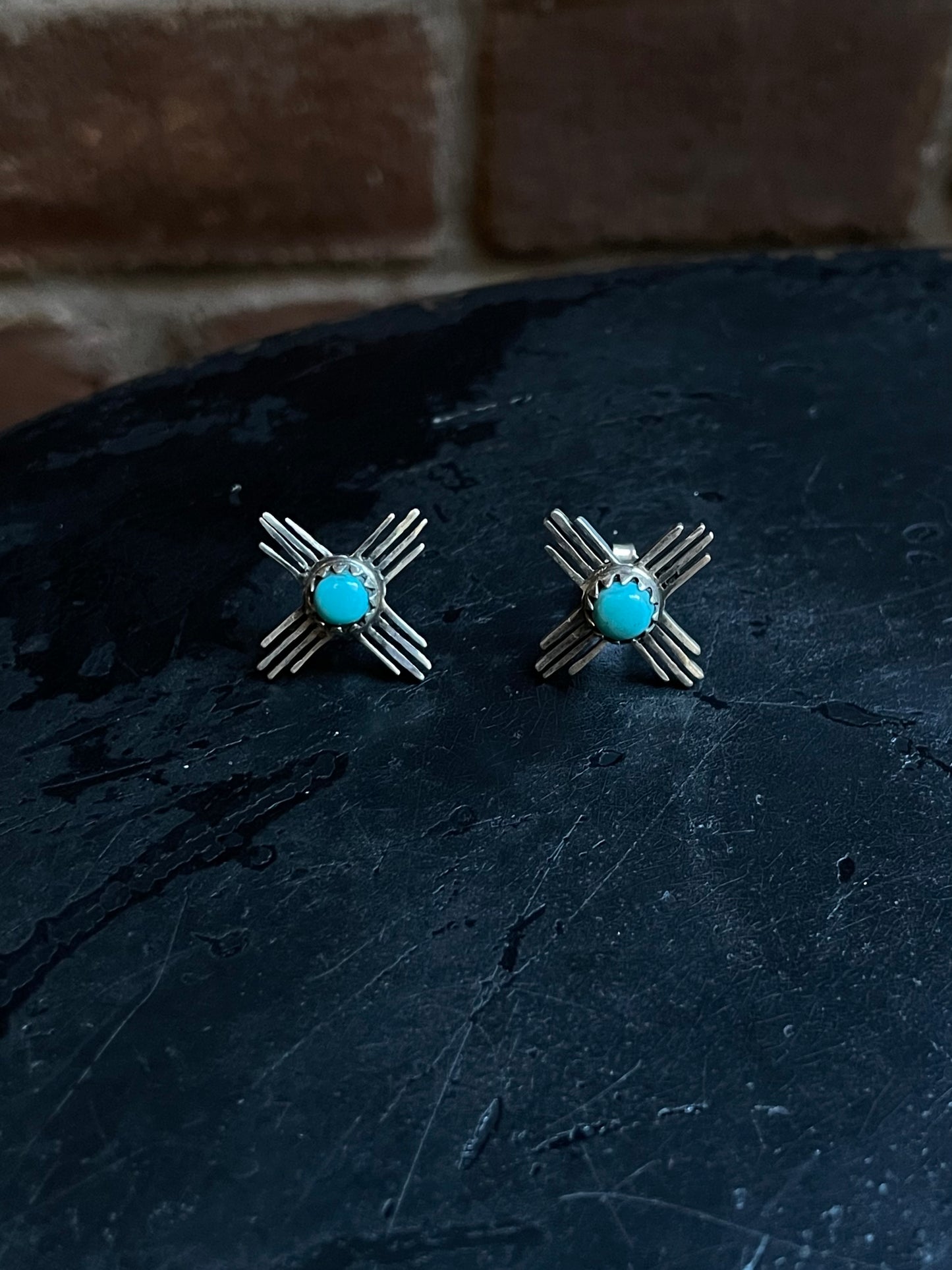 Kingman Turquoise Zia Cross Earrings | 925 Sterling Silver E385