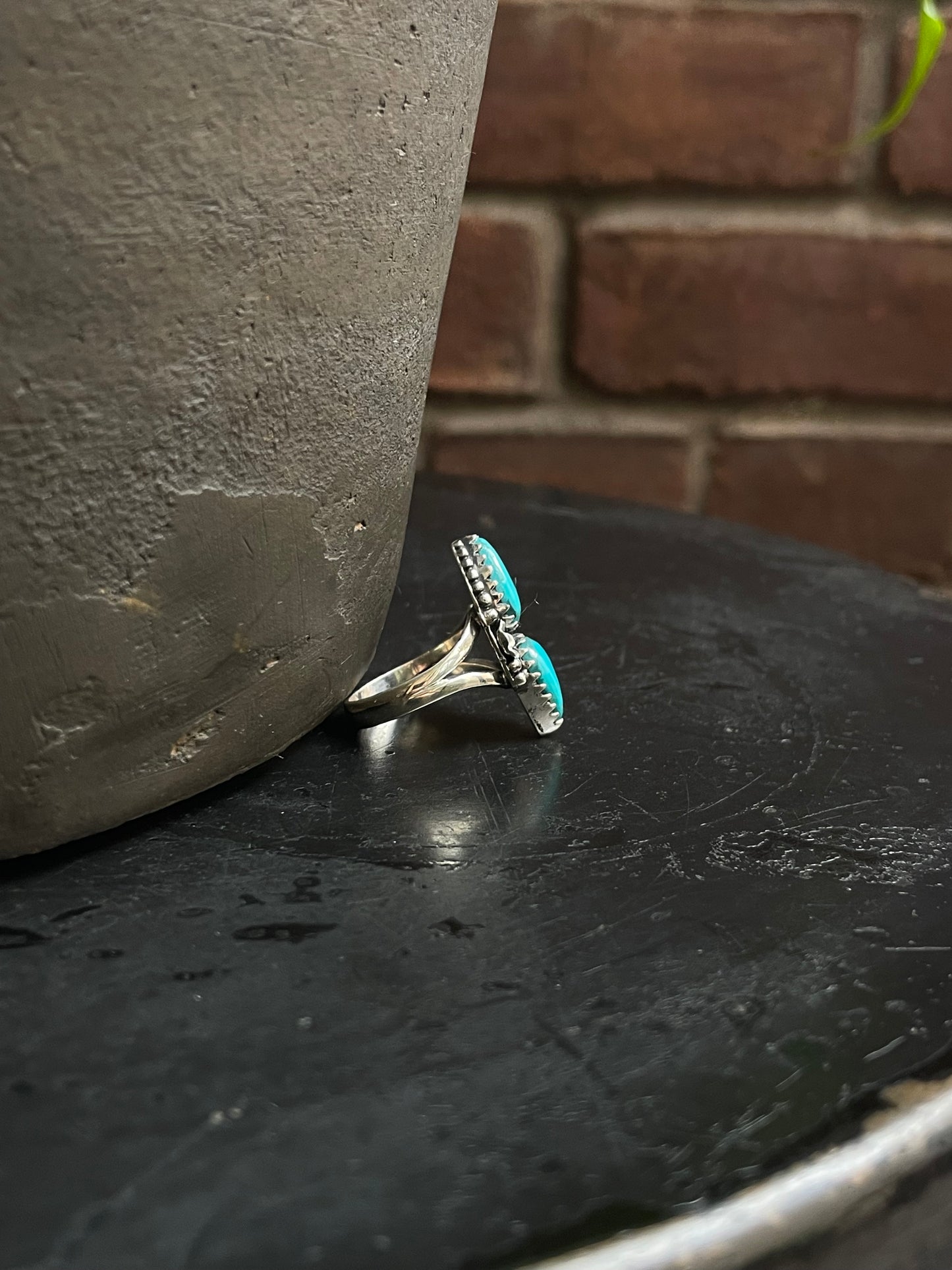Kingman Turquoise Double Stone Ring Size 8 | 925 Sterling Silver Southwest E205