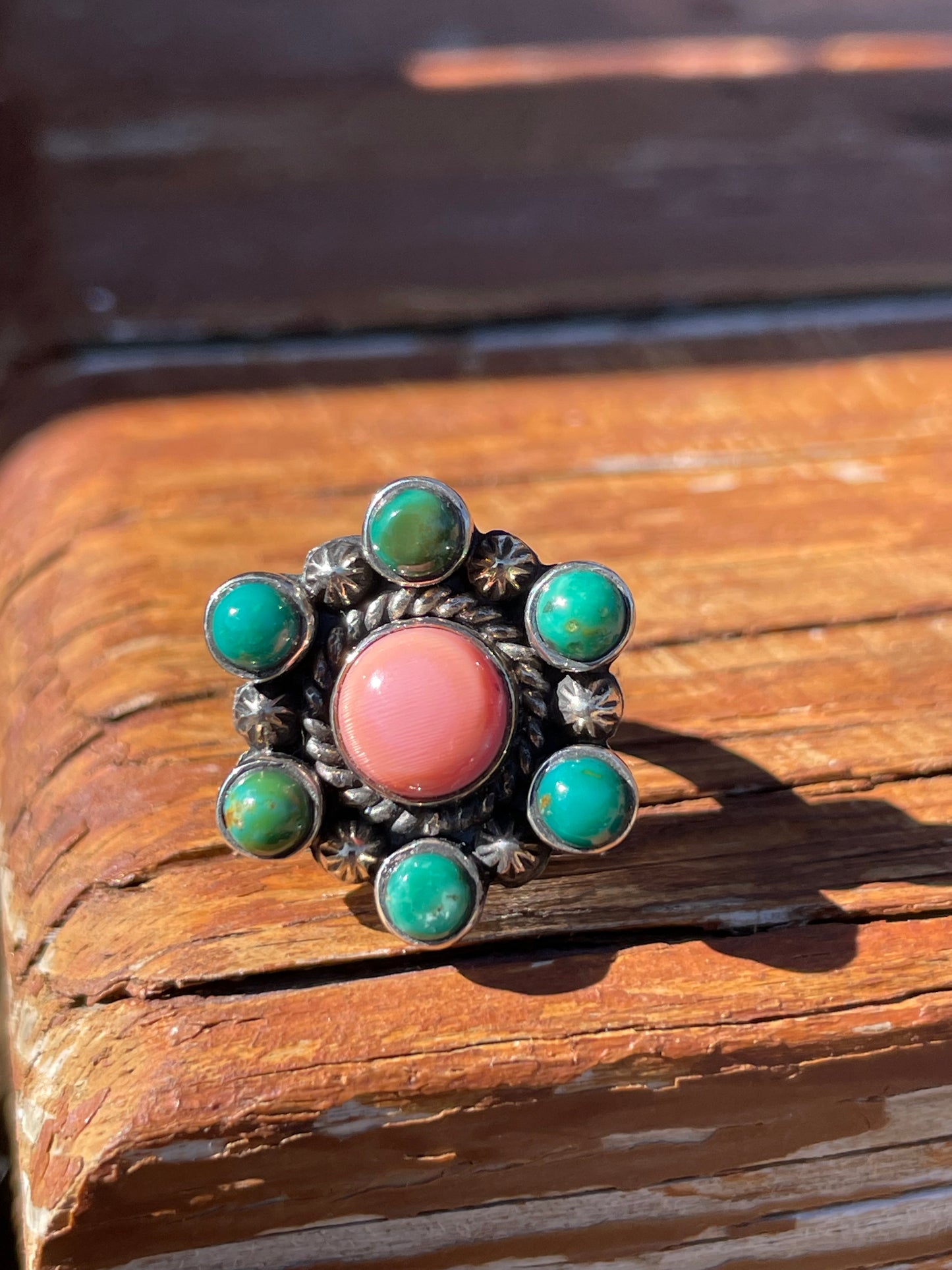 Pink Conch & Kingman Turquoise Ring Size 7 | 925 Sterling Silver B939