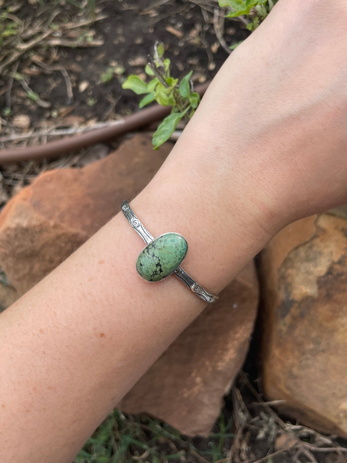 Green Turquoise Oval Cuff Bracelet | Sterling Silver 925 | B517