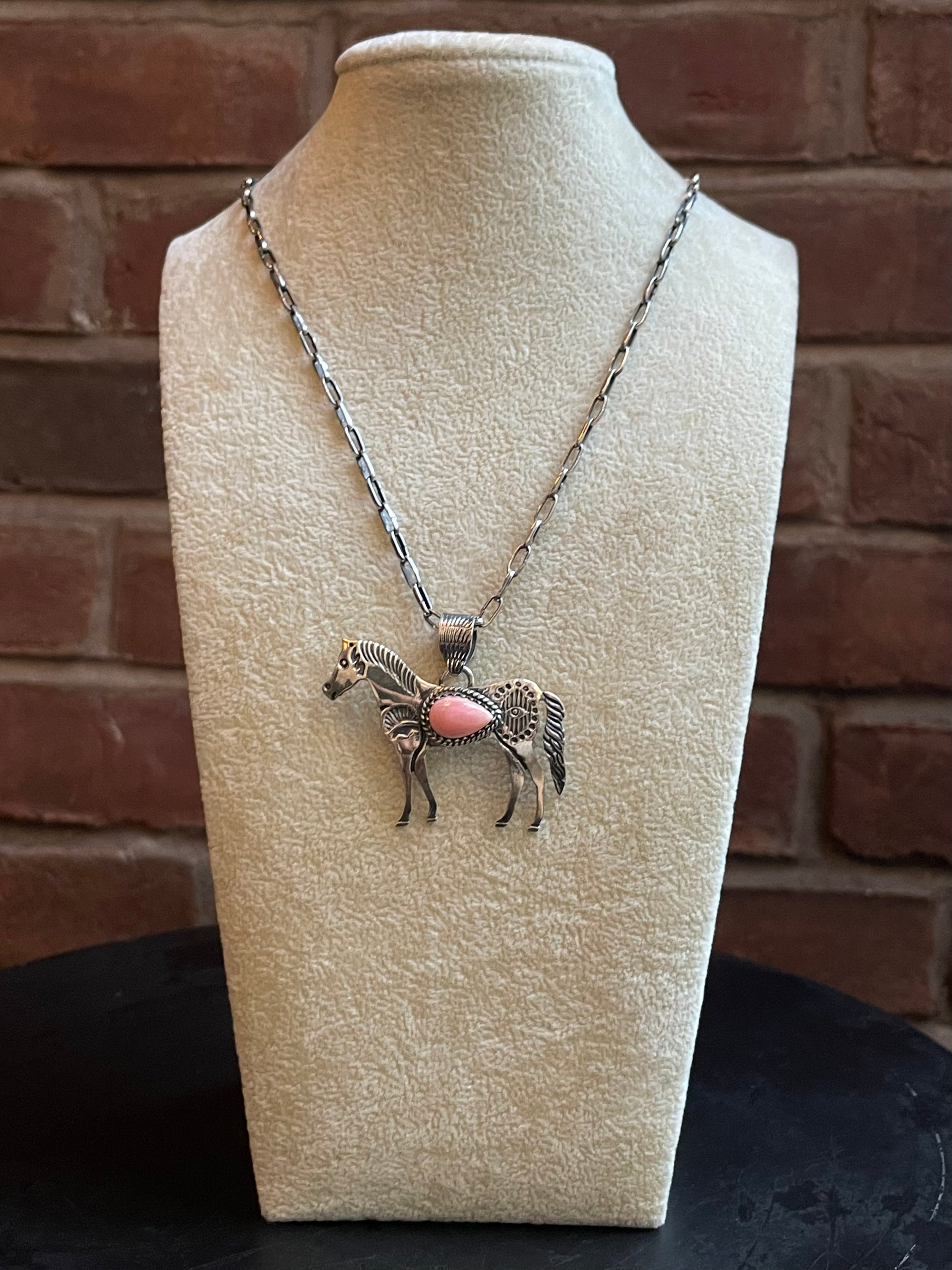 Pink Conch Horse Pendant | 925 Sterling Silver E261