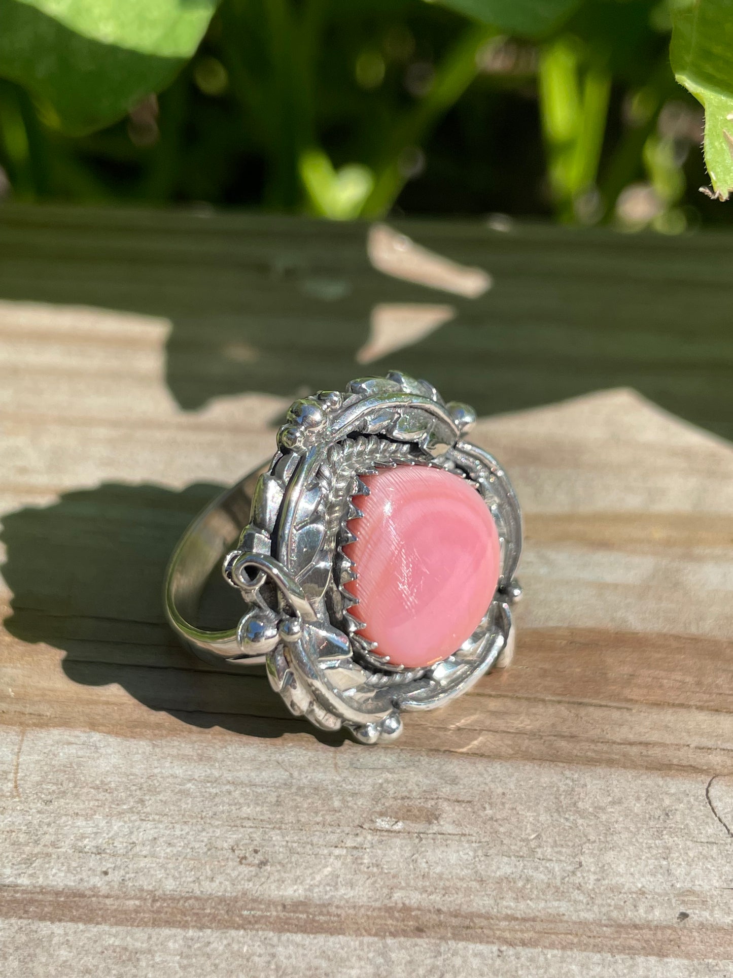 Pink Conch Leaf Design Ring | 925 Sterling Silver | Size 8 B341