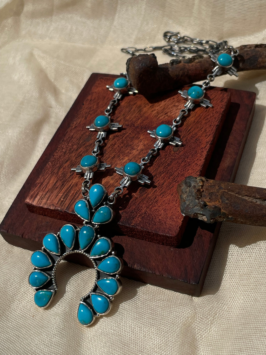 Turquoise Naja Necklace with Zia Cross Stations | 925 Sterling Silver D321