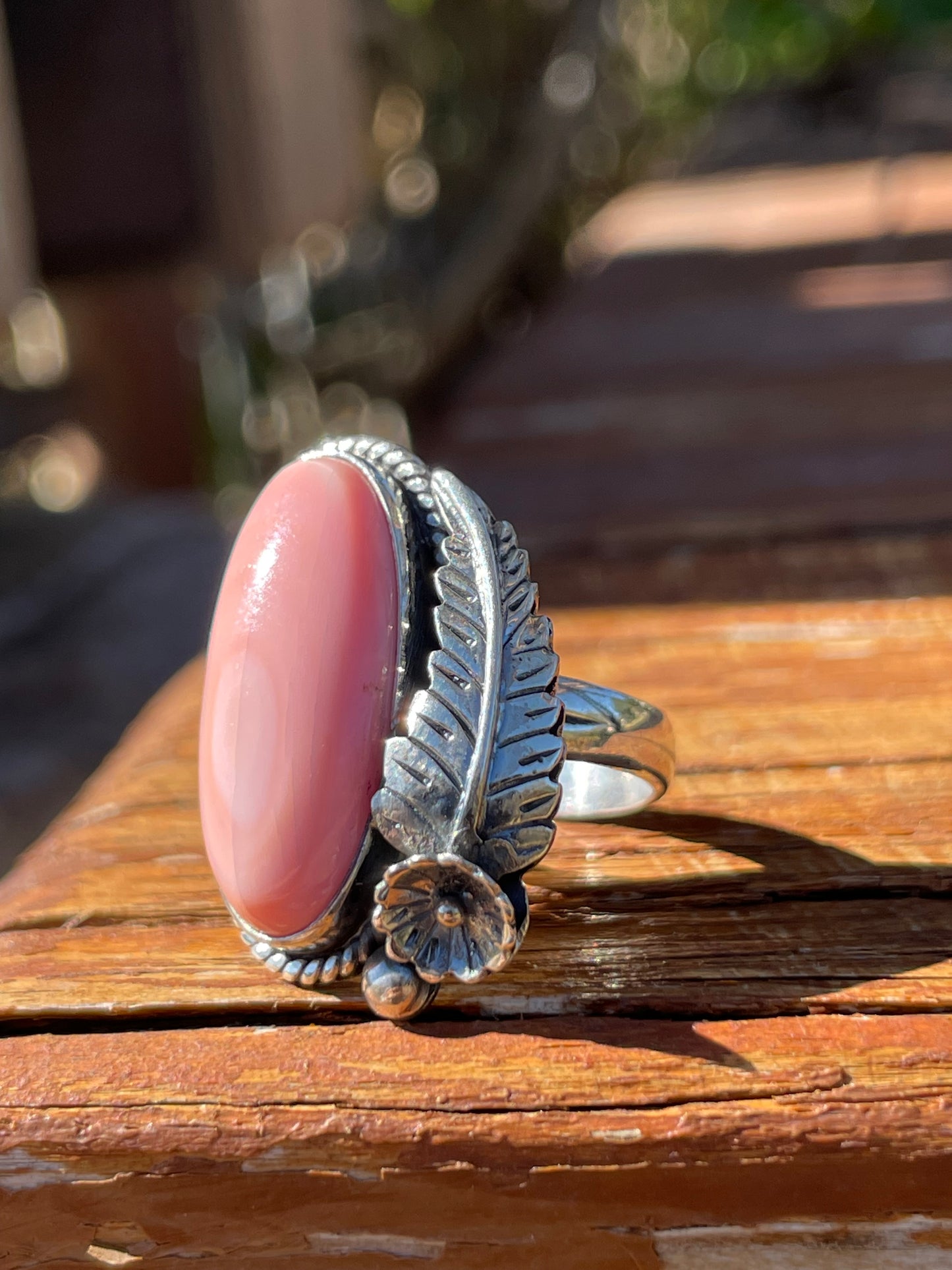 Pink Conch Feather Ring Size 7 | 925 Sterling Silver B944
