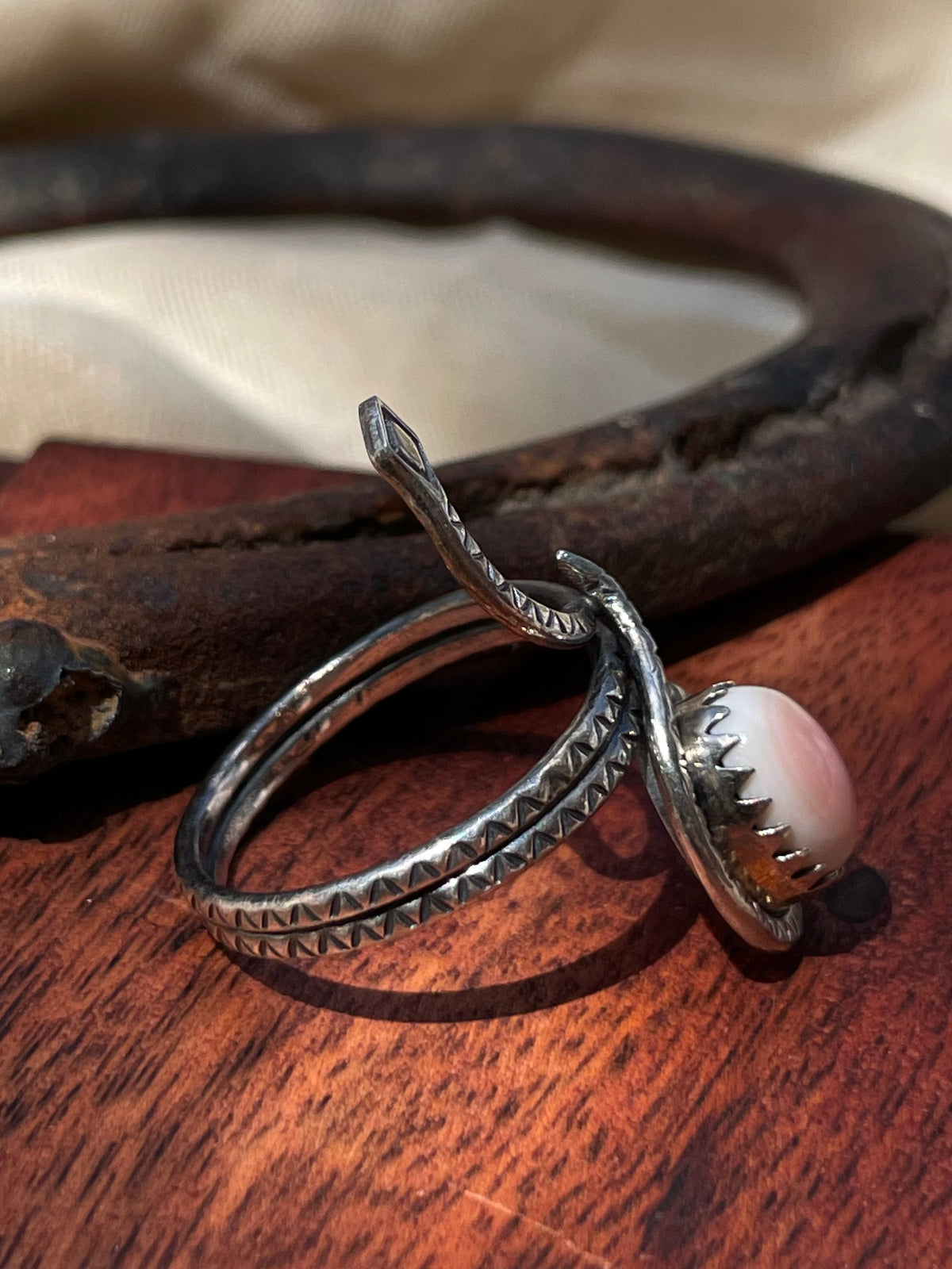 Pink Conch Snake Ring Size 10.5| 925 Sterling Silver C947